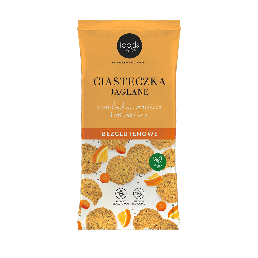 Bezglutenowe ciasteczka jaglane z marchewką i pomarańczą, 100g