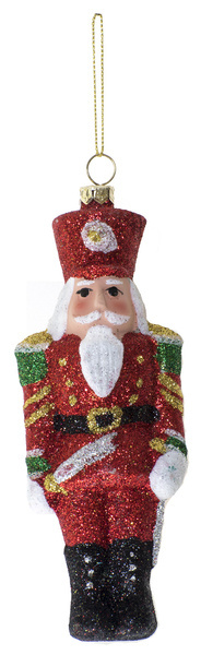 Zawieszka Dziadek do orzechów / żołnierz czerwony brokat 15cm