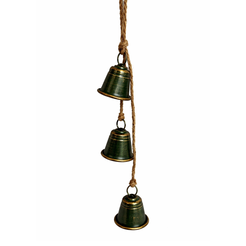 Zawieszka dzwonek metalowy 3szt złoty patyna 6x8cm
