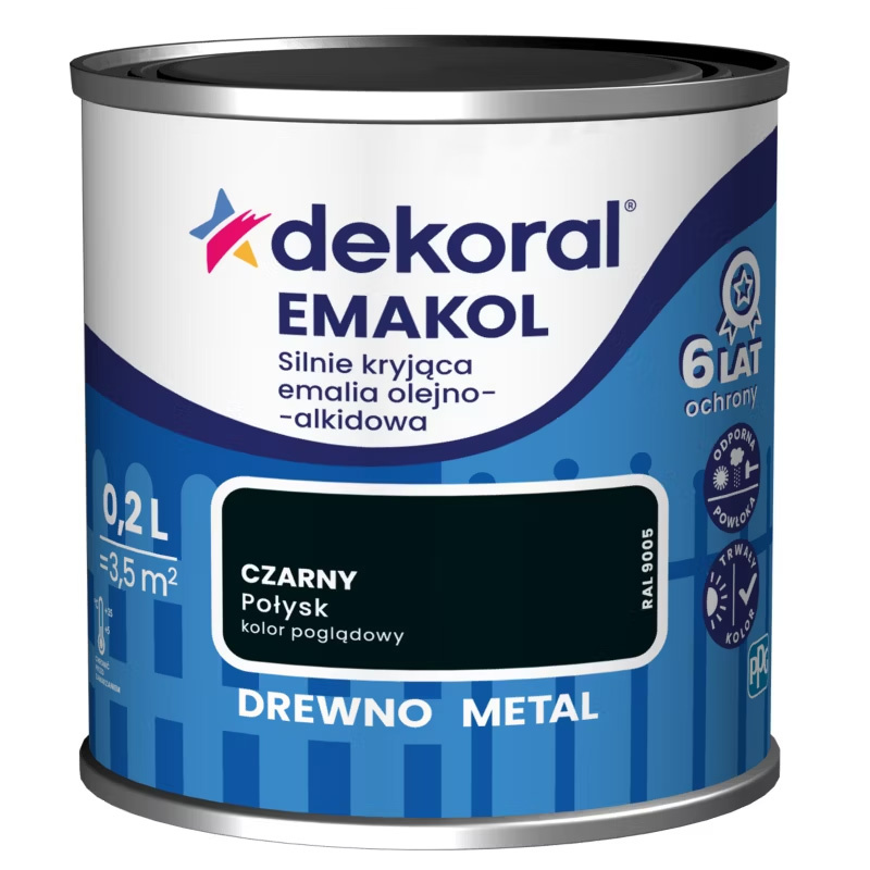 Emalia do drewna i metalu Emakol Czarny połysk 0,2L Dekoral