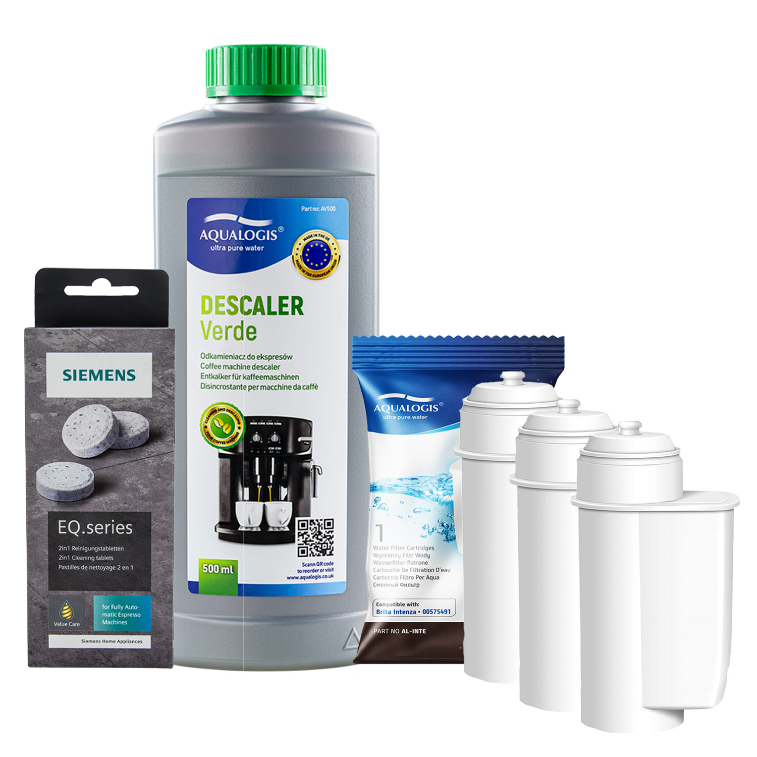 3x Filtr Al-Inte Do Ekspresu Bosch + Odkamieniacz 0,5L +Tabletki Czyszczące