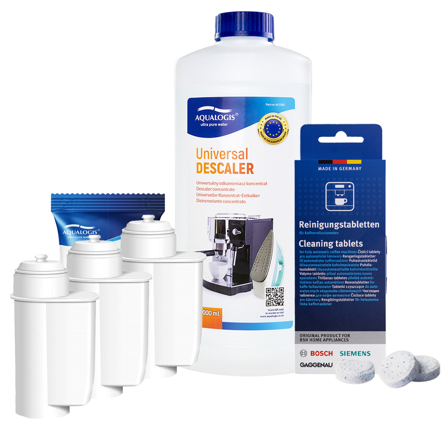 3x Filtr Al-Inte Do Ekspresu Bosch + Uniwersalny Odkamieniacz 1L + Tabletki