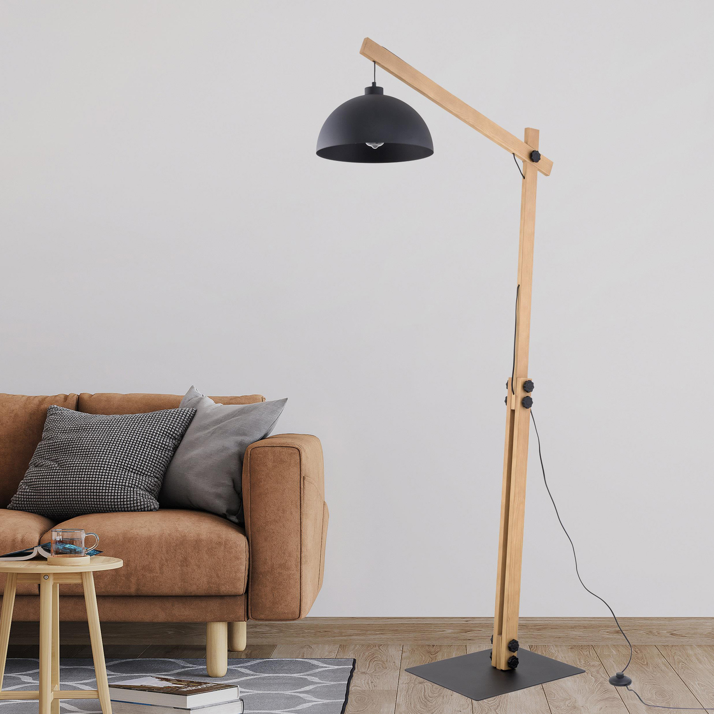 TK Lighting Orion lampa stojąca 1x15W czarny/jasne drewno 5582