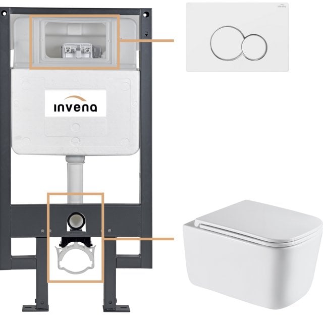 INVENA Zestaw podtynkowy 50 mechaniczny, miska MALAGA, deska, przycis