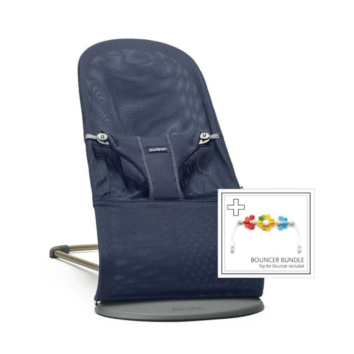 Babybjorn Leżaczek Bliss Mesh Granatowy + zabawka Flying Friends