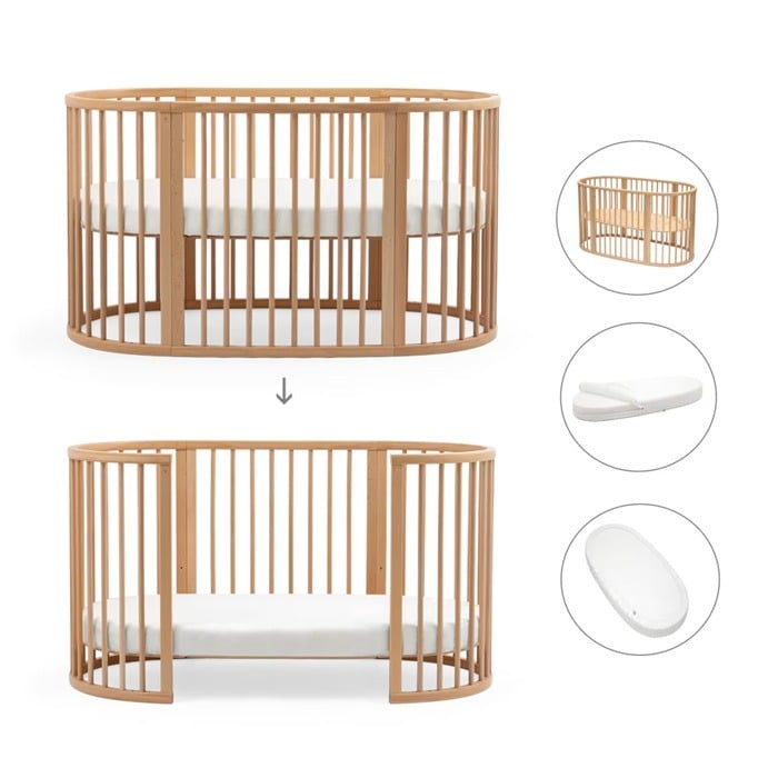 Stokke Sleepi Bed + Mattress + Fitted Sheet - łóżeczko z materacem i prześcieradłem-White-Sunset Yellow Map