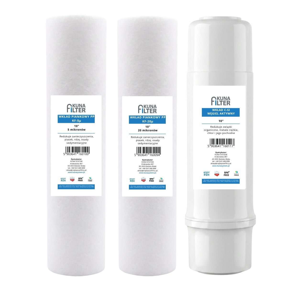 Zestaw wkładów do filtra RO7, RO5SMD, KFRO7, KFRO5SMD. Serwis podstawowy, półroczny do filtra Kuna Filter RO-7.
