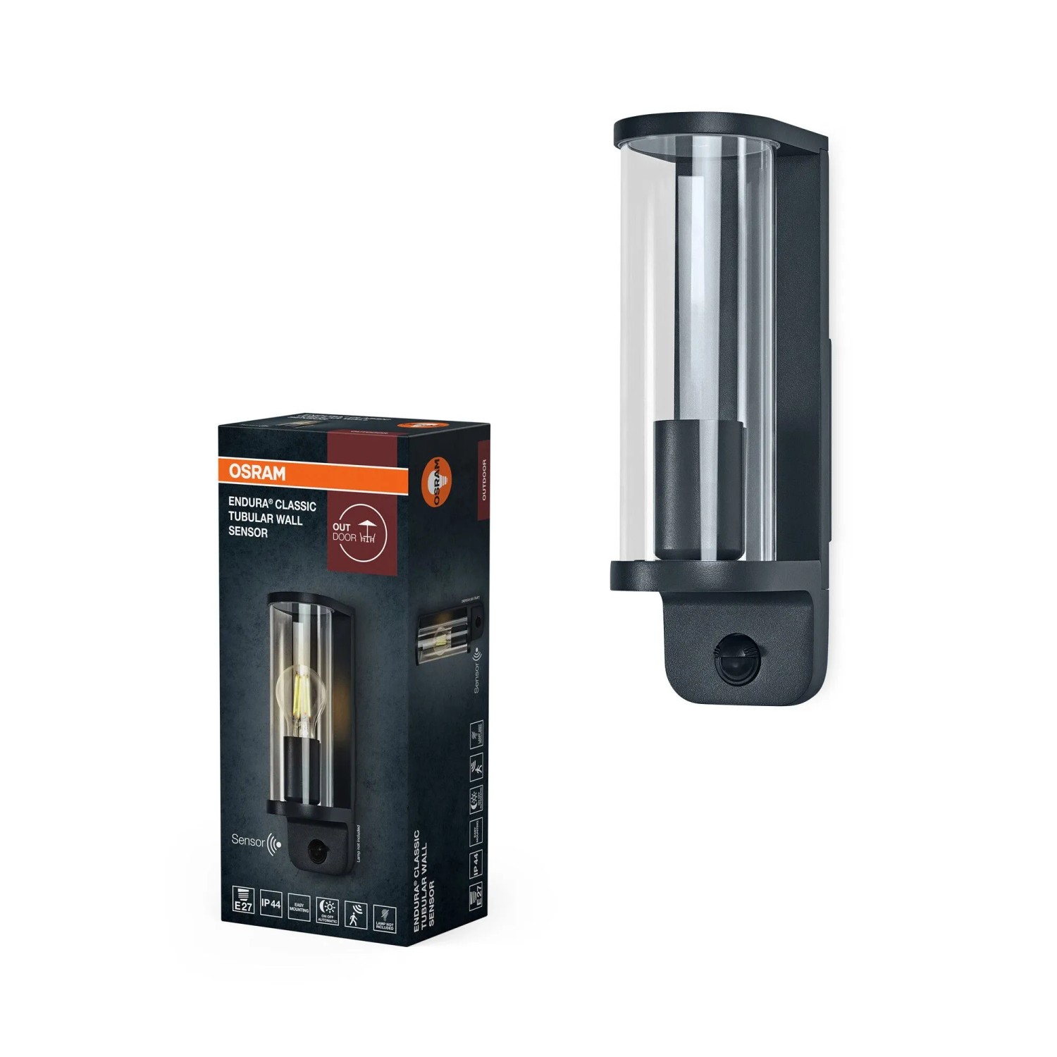OSRAM Kinkiet TUBULAR z czujnikiem ruchu E27 IP44 ciemnoszary
