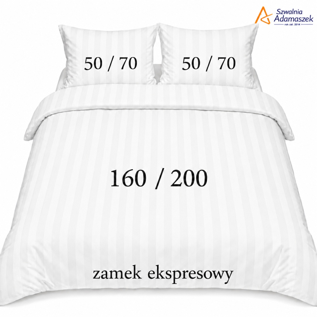 Pościel hotelowa Adamaszek 2 cm 160x200 + 2x50x70 biała – zamek ekspresowy | Szwalnia Adamaszek