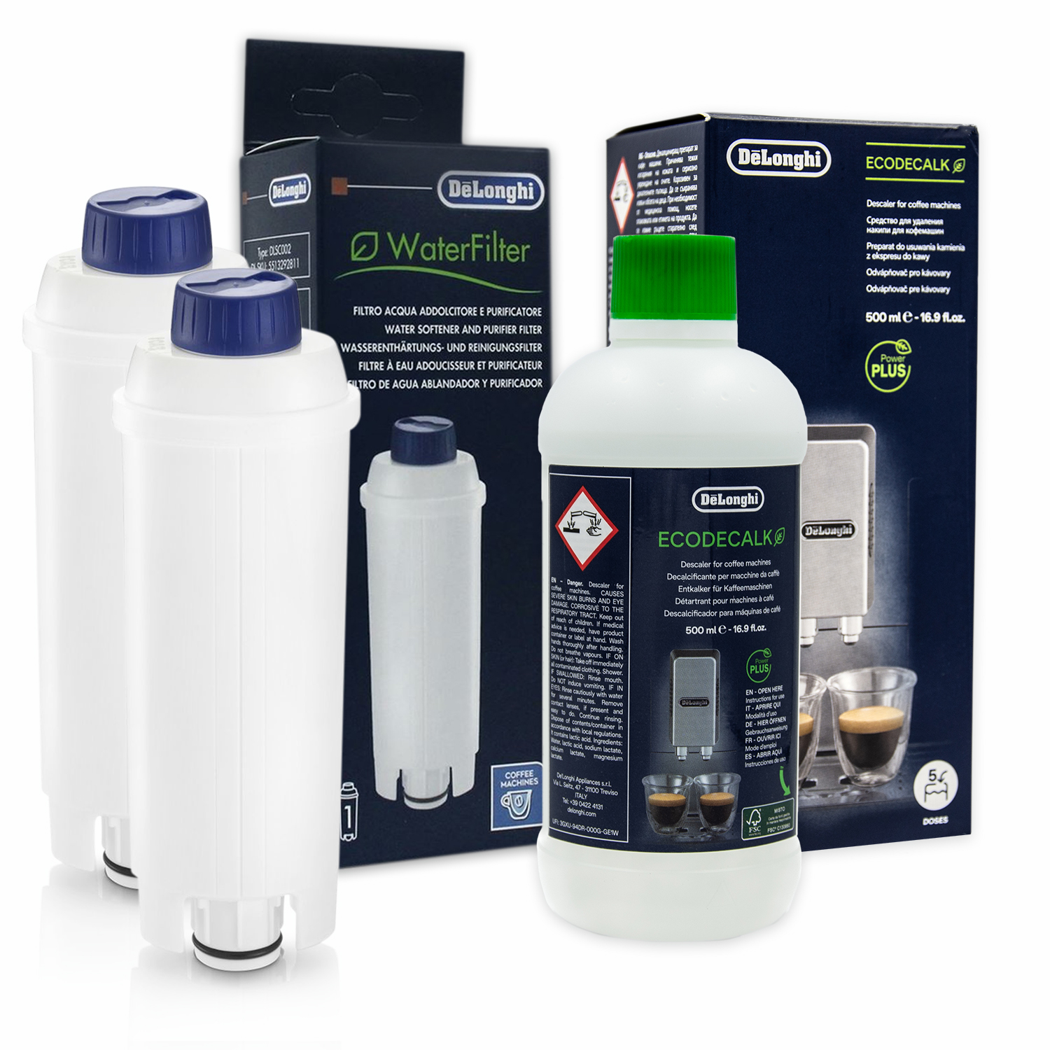 2x Filtr Do Ekspresu Delonghi DLSC002 + Odkamieniacz EcoDecalk 500ml