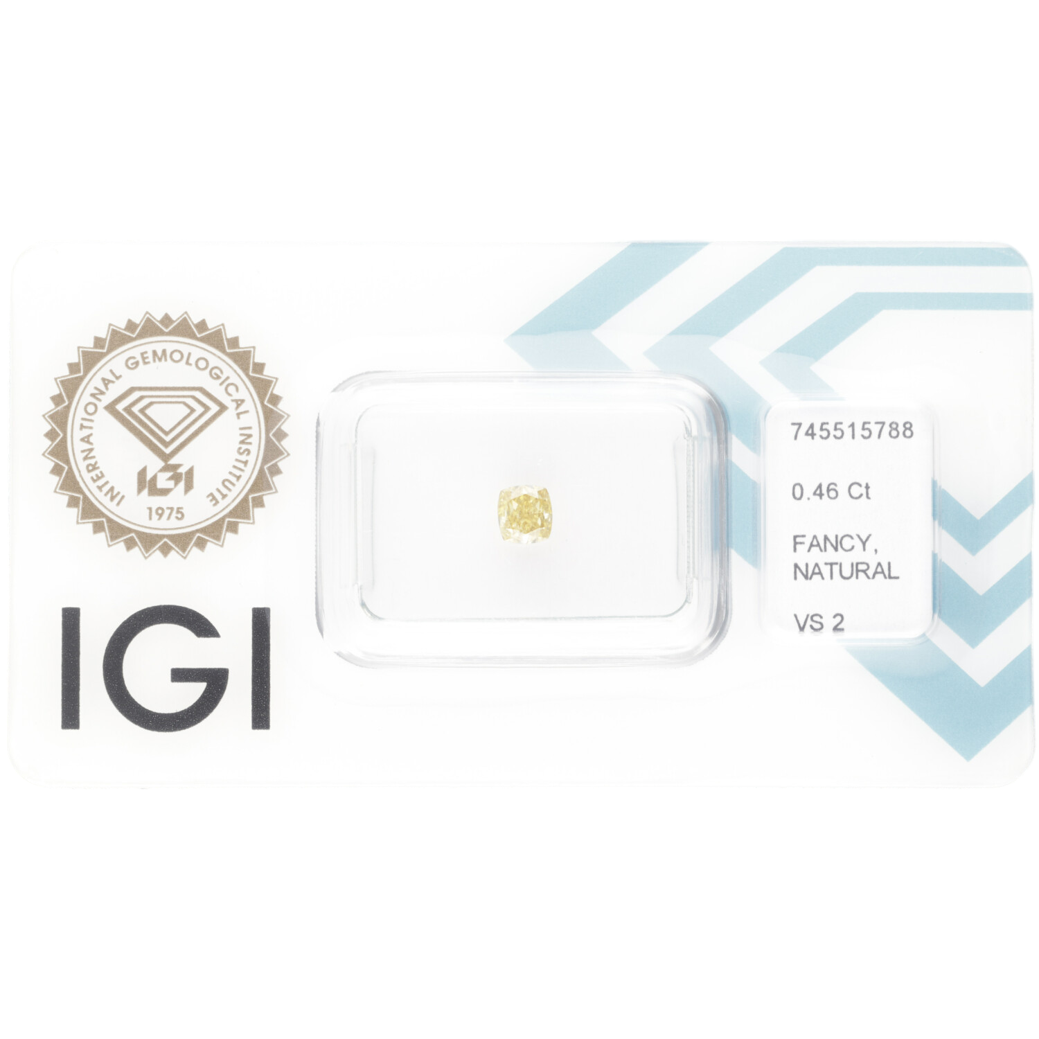 Diament naturalny 0,46 CT / Natural Fancy Intense Yellow / Cushion Modified Brilliant / VS2 / VG - wysyłka 24 h! - Mennica Skarbowa