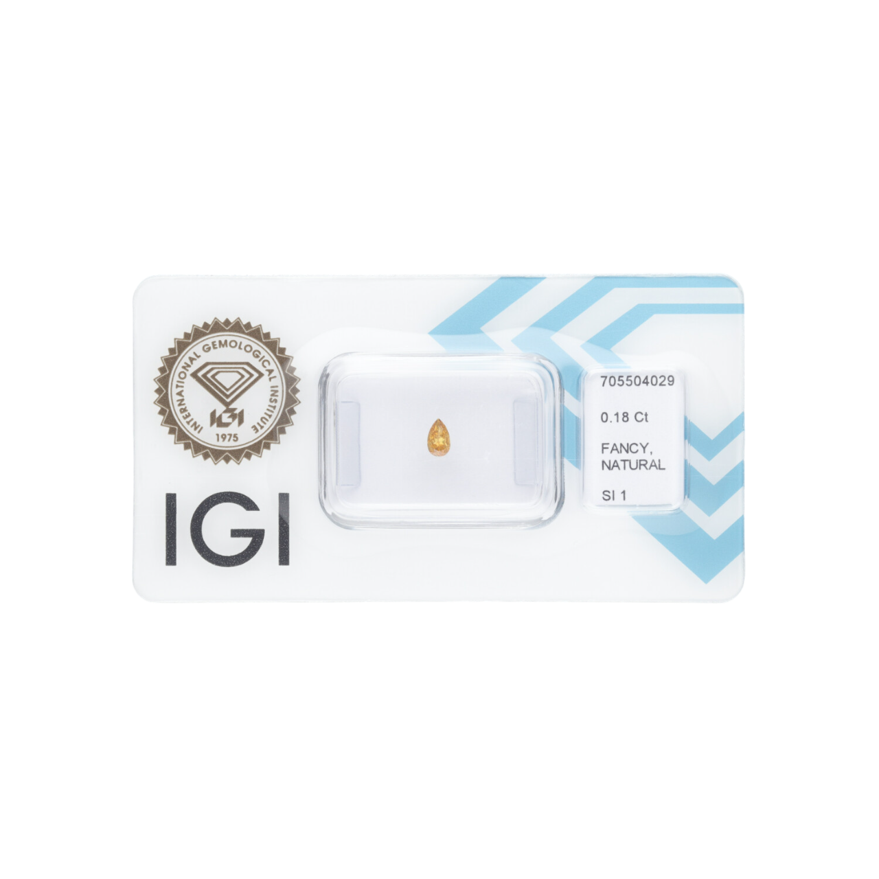 Diament naturalny 0,18 CT / Natural Fancy Intense Orangy Yellow / Pear Modified Brilliant / SI1 / VG - wysyłka 24 h! - Mennica Skarbowa