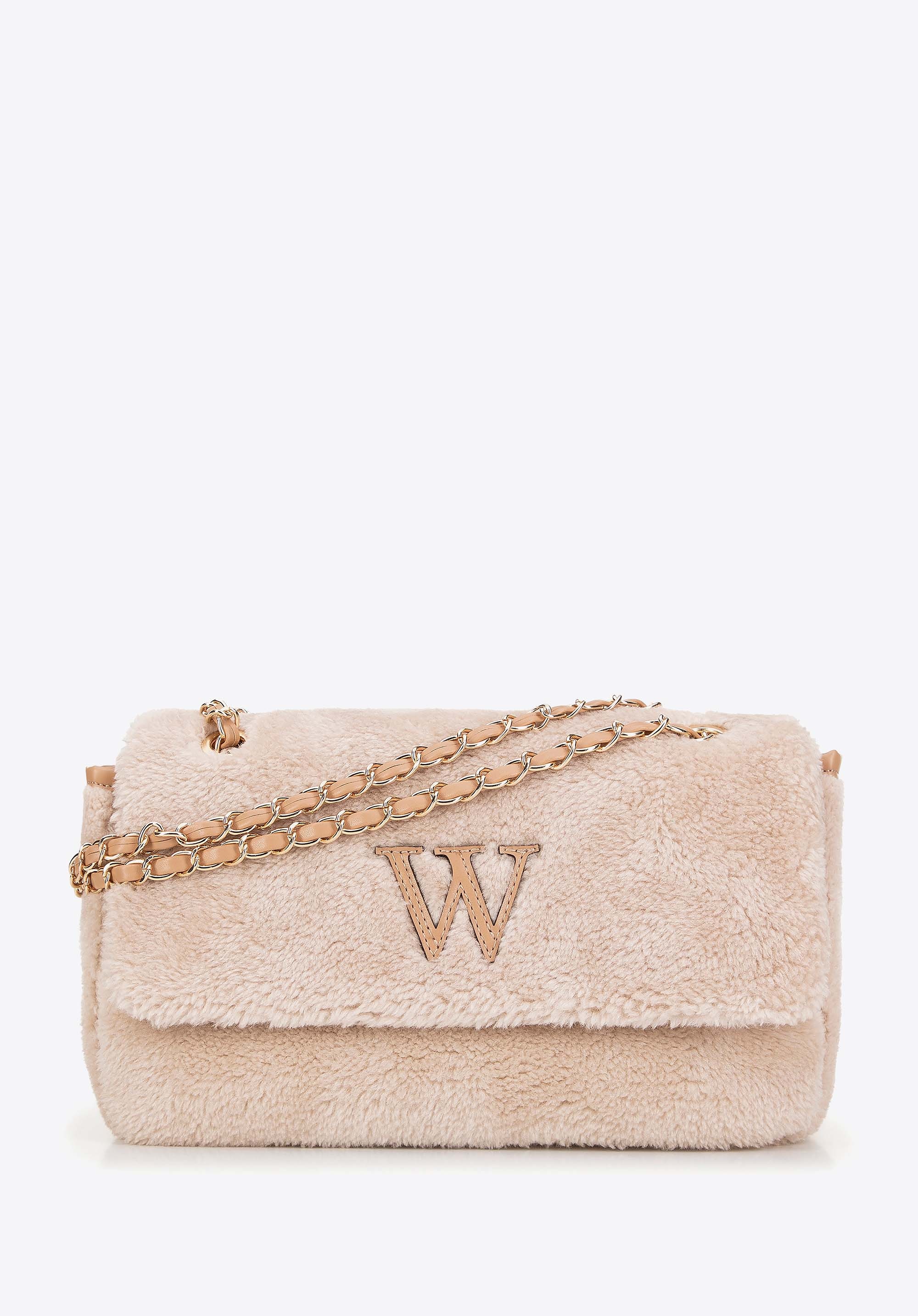 Damska torebka crossbody z futerkiem kremowa