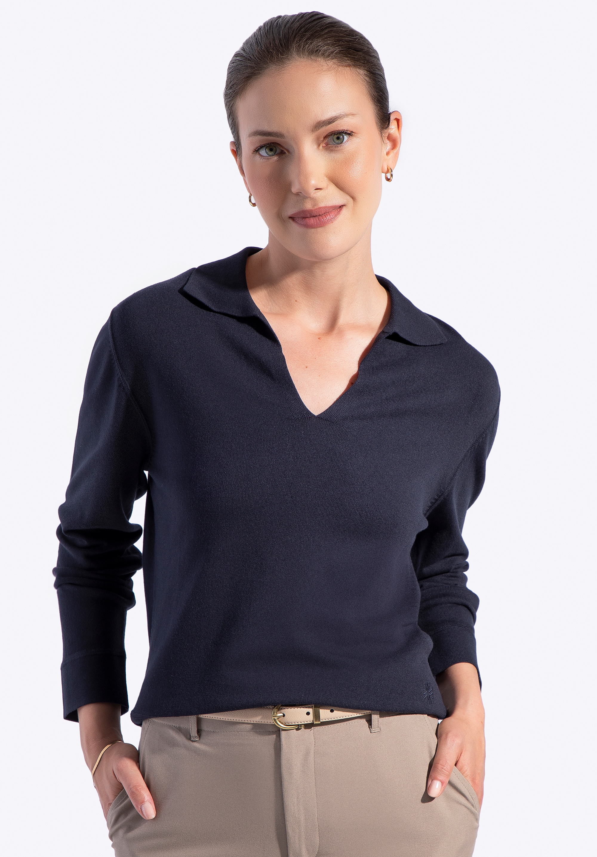 Sweter damski z dekoltem V-neck granatowy
