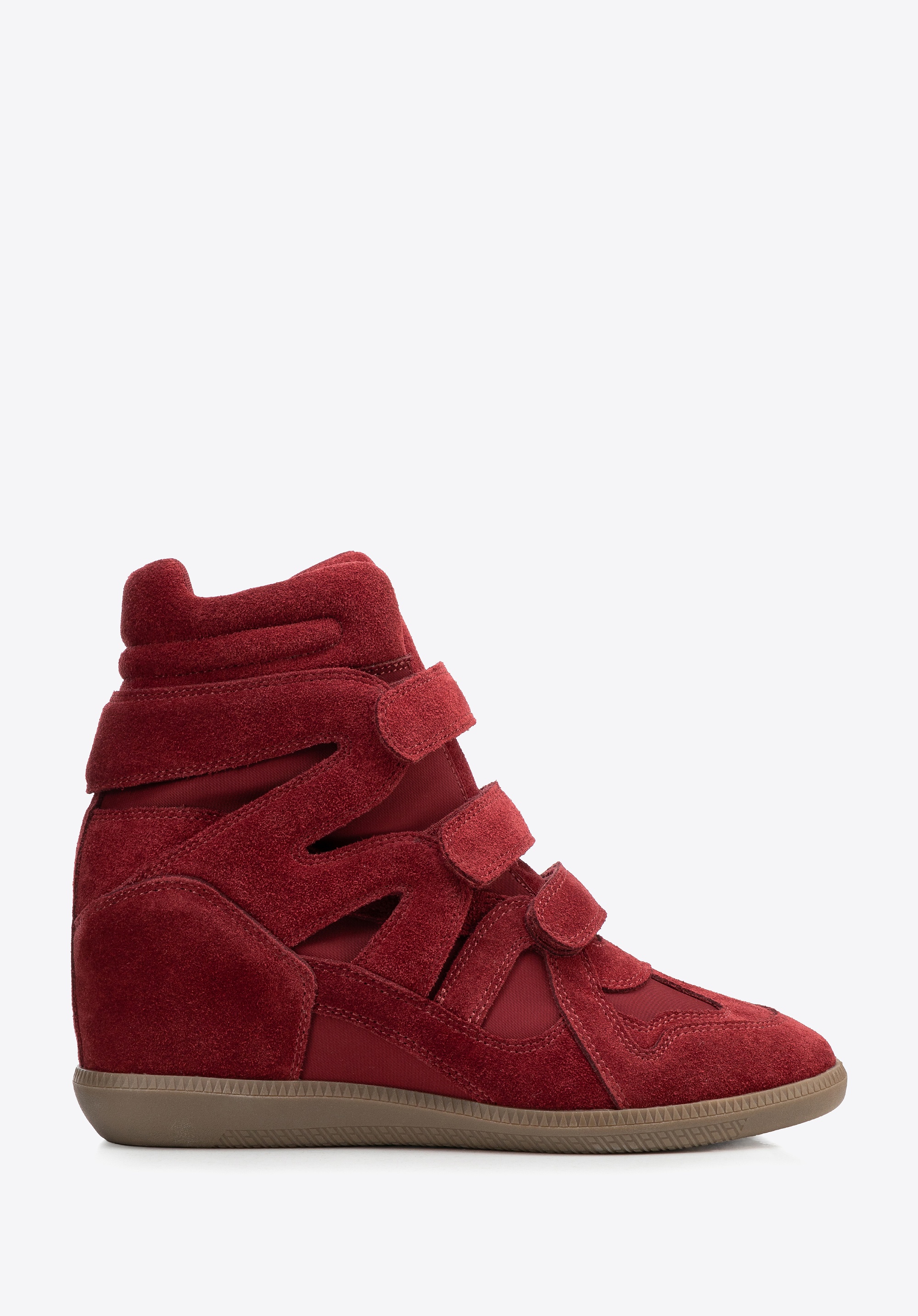 Wysokie sneakersy ze skóry zamszowej na koturnie bordowe