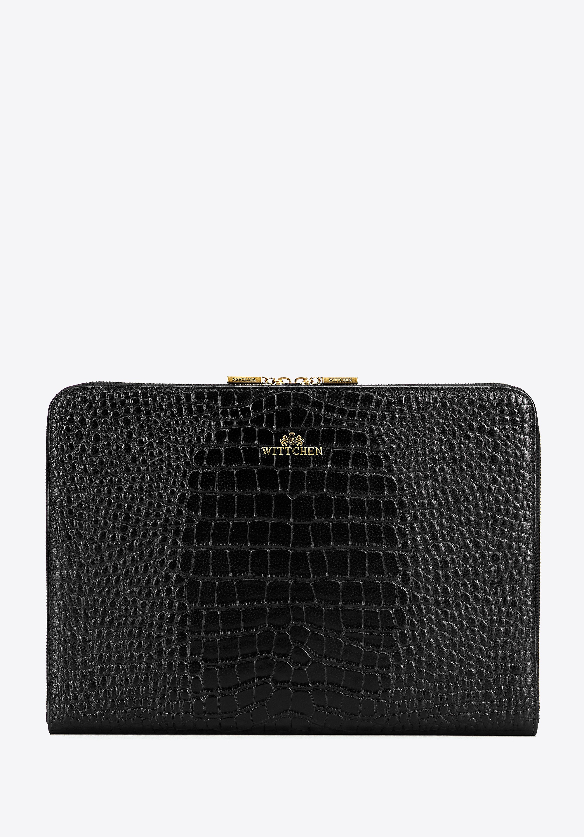 Skórzana torba na laptopa 15” z tłoczeniem croco czarna