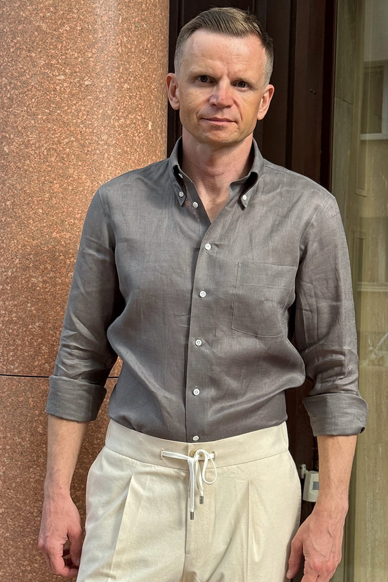 Koszula Havana button down, lniana, brązowa