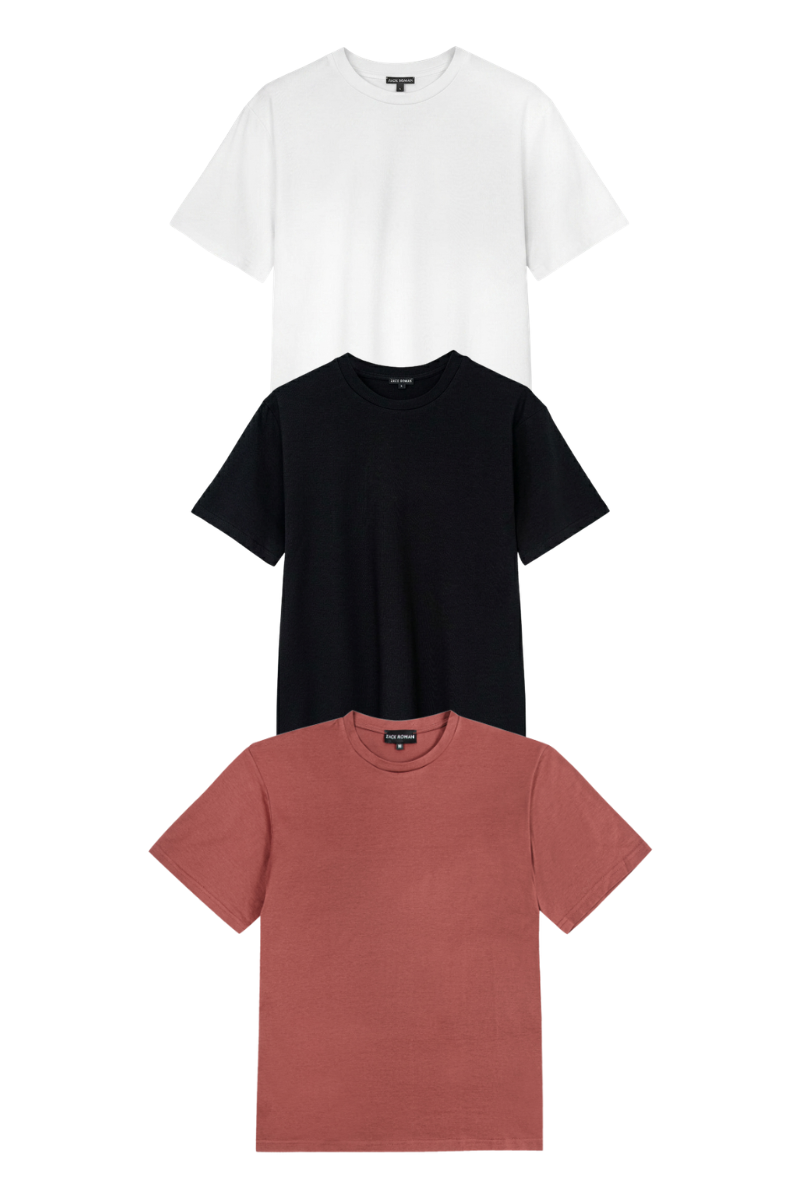 Zestaw 3x T-shirt Zack, biały, czarny, rudy