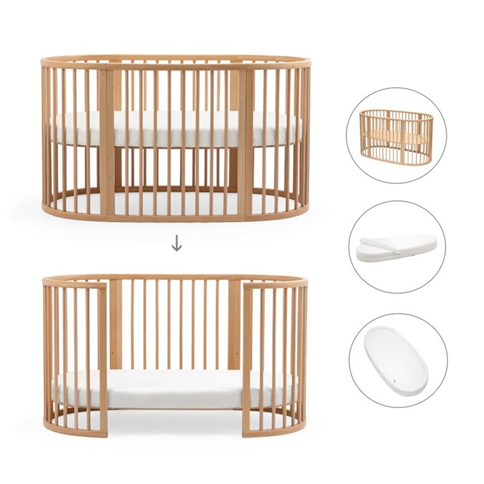 Stokke Sleepi Bed + Mattress + Fitted Sheet - łóżeczko z materacem i prześcieradłem-White-Sage Green Map