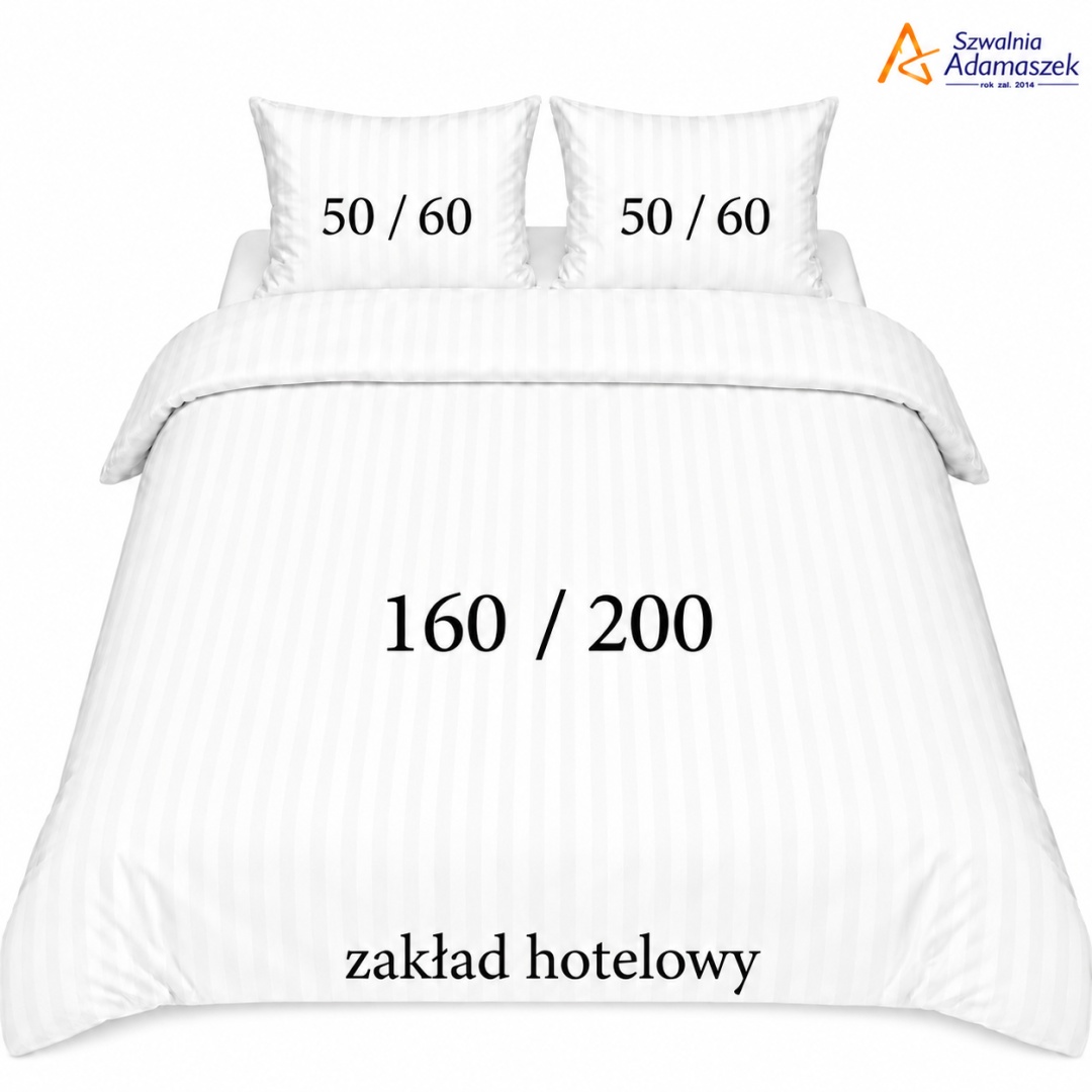 Pościel hotelowa Adamaszek 1 cm 160x200 + 2x50x60 biała – zakładka hotelowa | Szwalnia Adamaszek