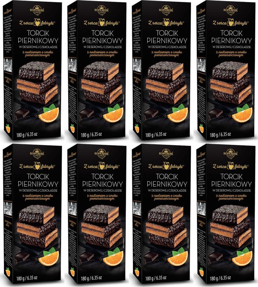 8x Torcik Piernikowy Kopernik, pomarańczowy w deserowej czekoladzie, 180g