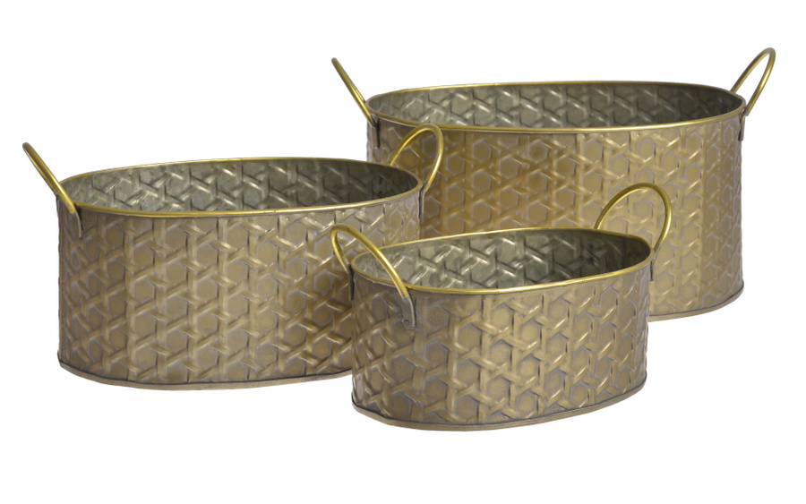 Osłonka metalowa złota patyna owalna złote uszy 20x14x9cm