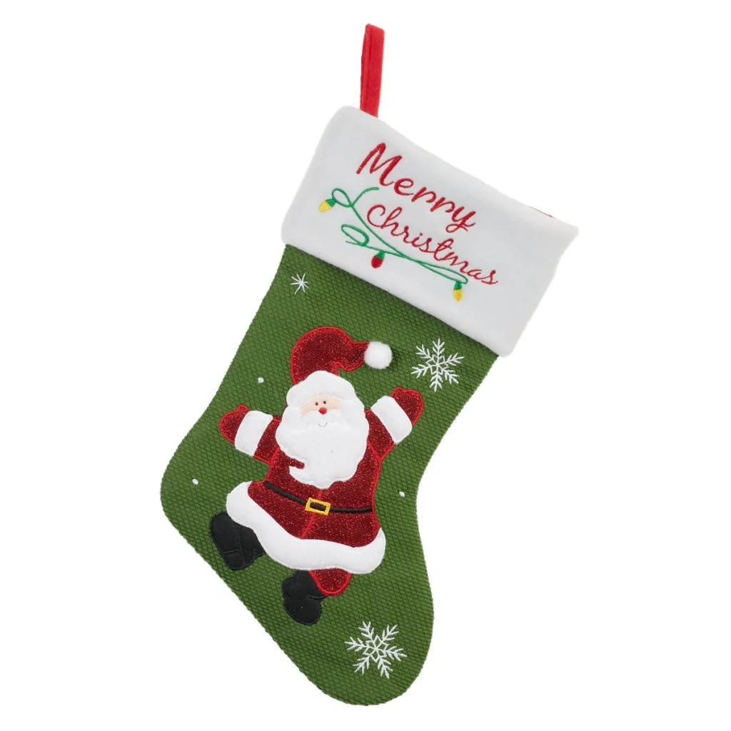Skarpeta Bożonarodzeniowa zielona Mikołaj z napisem Merry Christmas