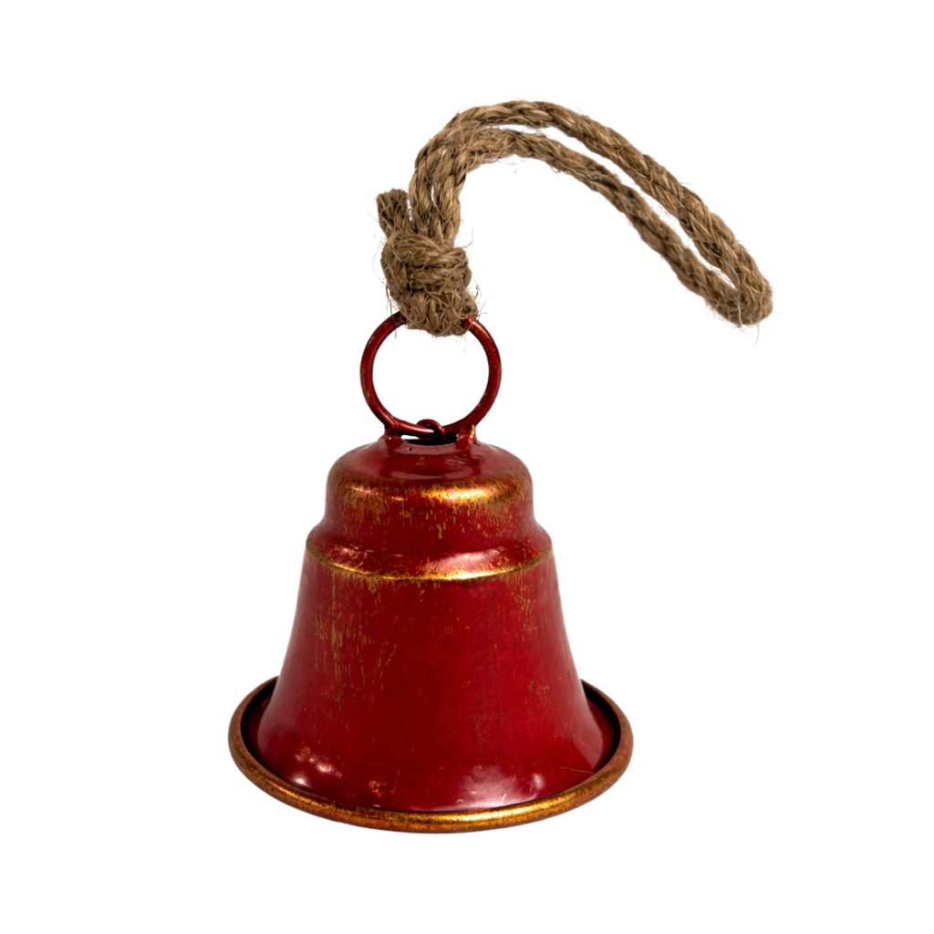 Zawieszka dzwonek metalowy czerwono/złoty 9cm