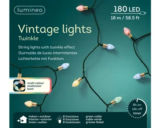 Lampki zewnętrzne/wewnętrzne 180 LED 18m multicolor mleczny 8 funkcji