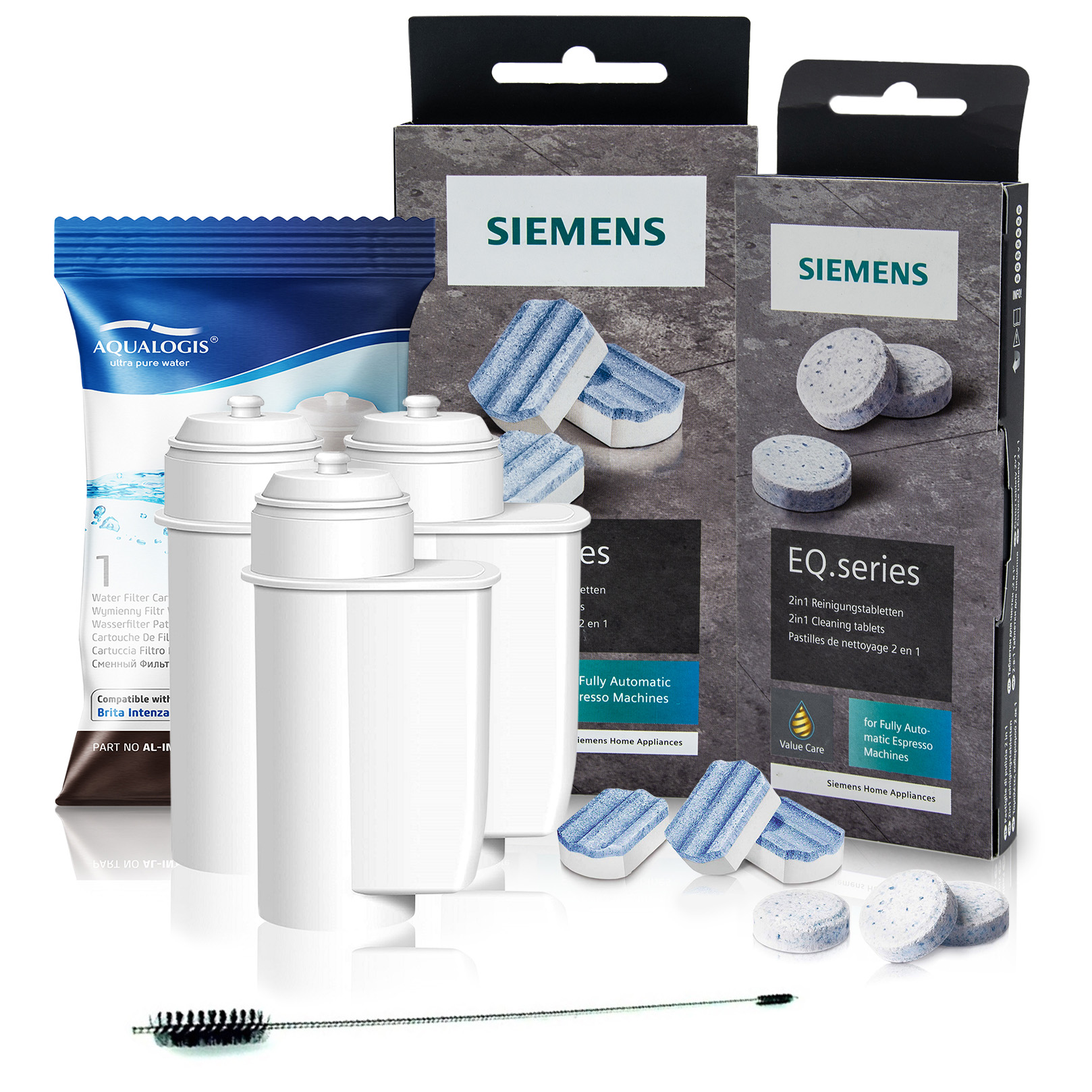 Tabletki i Odkamieniacz Siemens + 3x Filtr Do Ekspresu AL-Inte + Szczotka