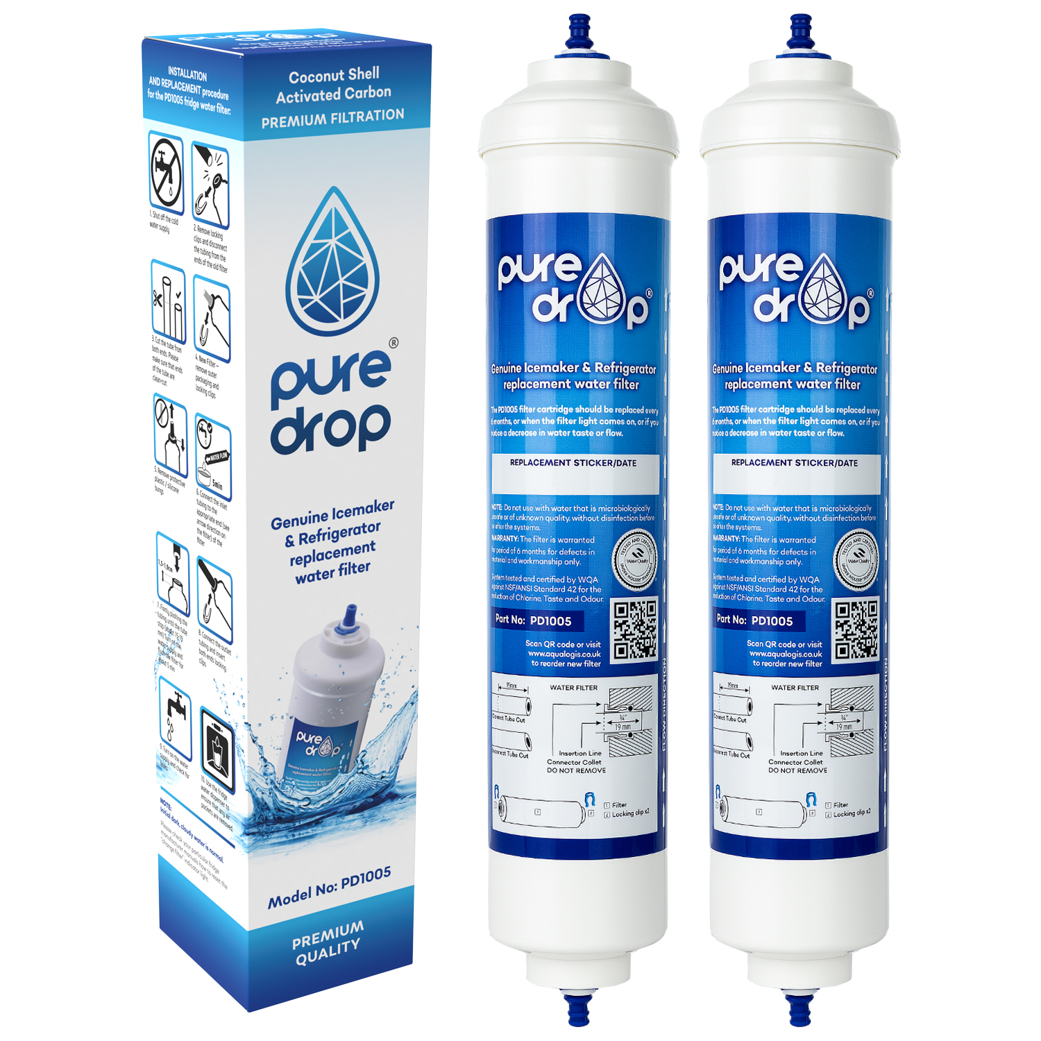 PureDrop PD1005 Filtr Wody Do lodówki Samsung DA29-10105J, LG ADQ73693901, Hisense Zewnętrzny na Wężyku 2pk