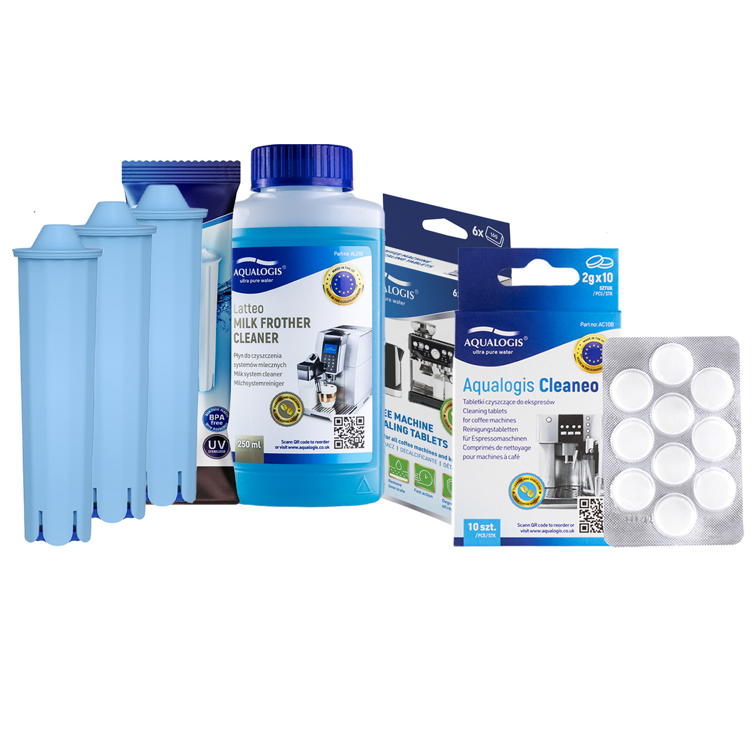 3x Filtr Do Ekspresu Jura AL-Blue + Odkamieniacz + Płyn 250ml + Tabletki