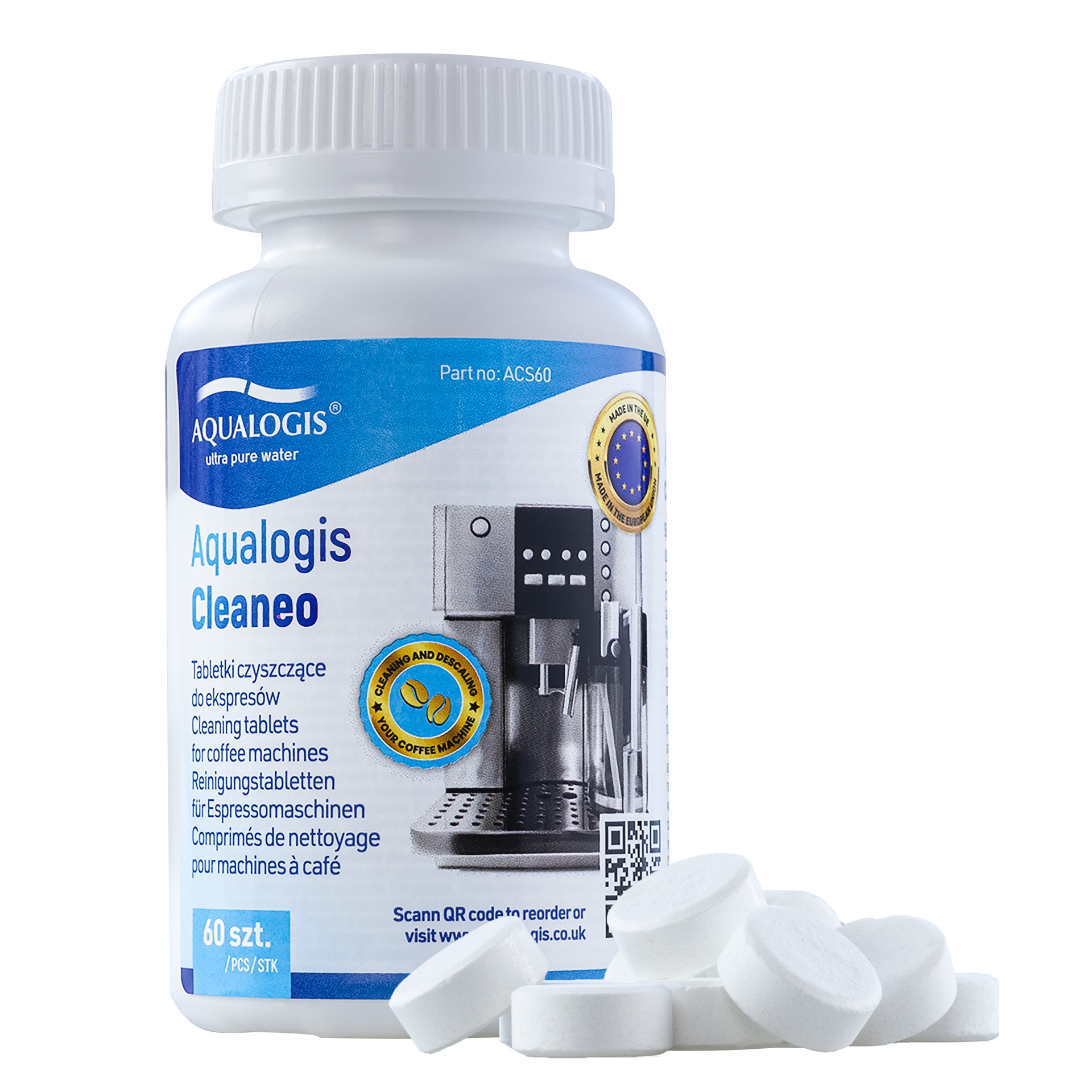 Aqualogis Cleaneo 60szt Tabletki czyszczące do ekspresu plastikowy słoiczek