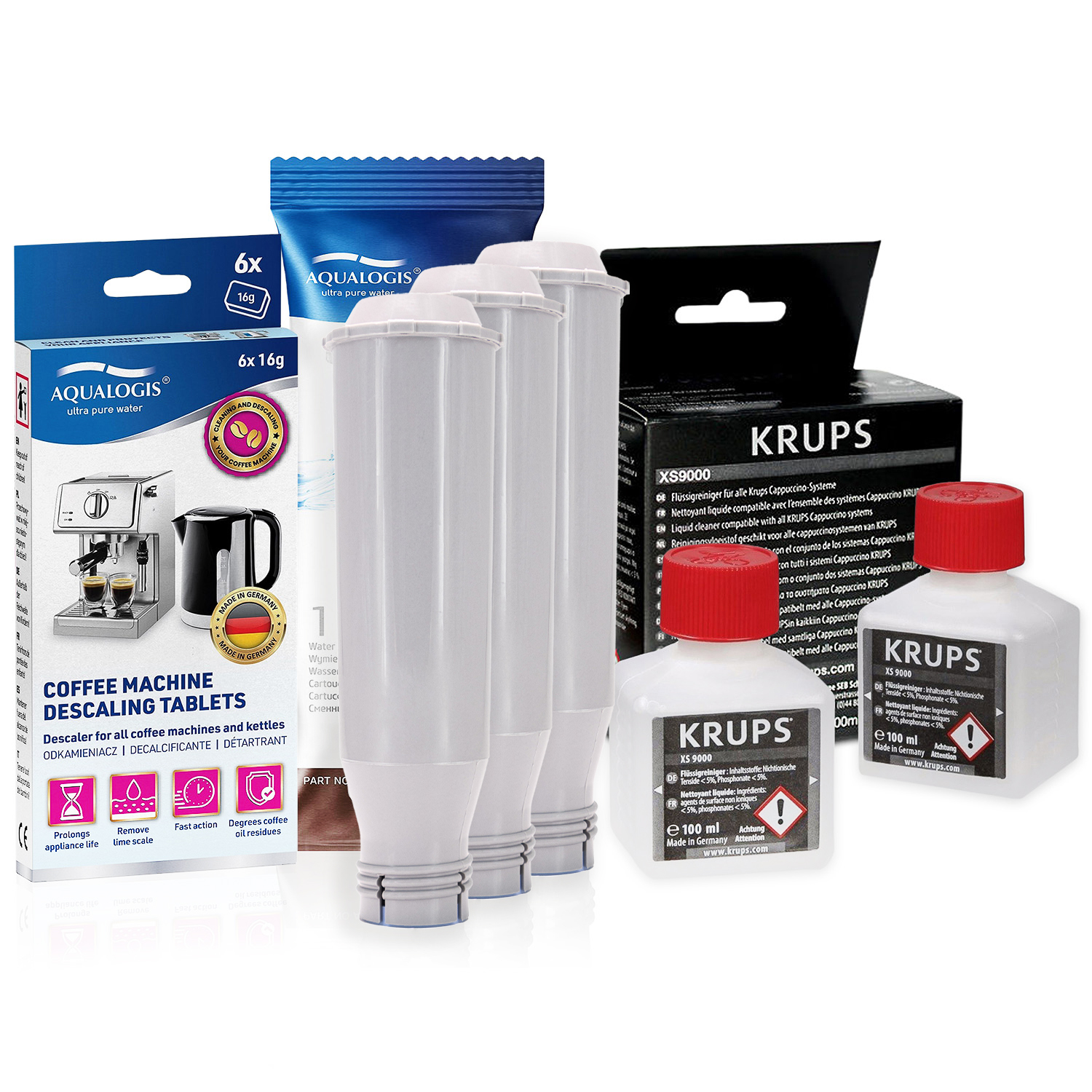 3x Filtr Wody AL-TES46 Do Ekspresu Krups + Odkamieniacz 6szt + Płyn XS9000