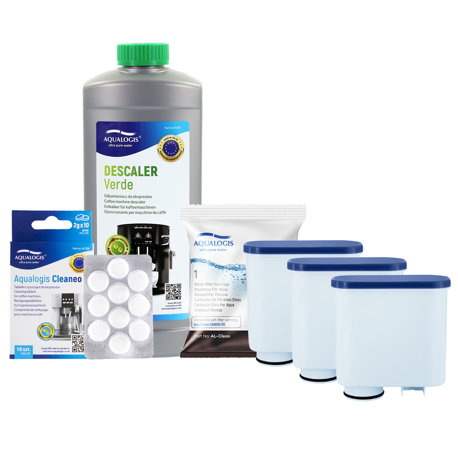 3x Filtr Wody Do Ekspresu Saeco AL-Clean + Odkamieniacz 1L + Tabletki