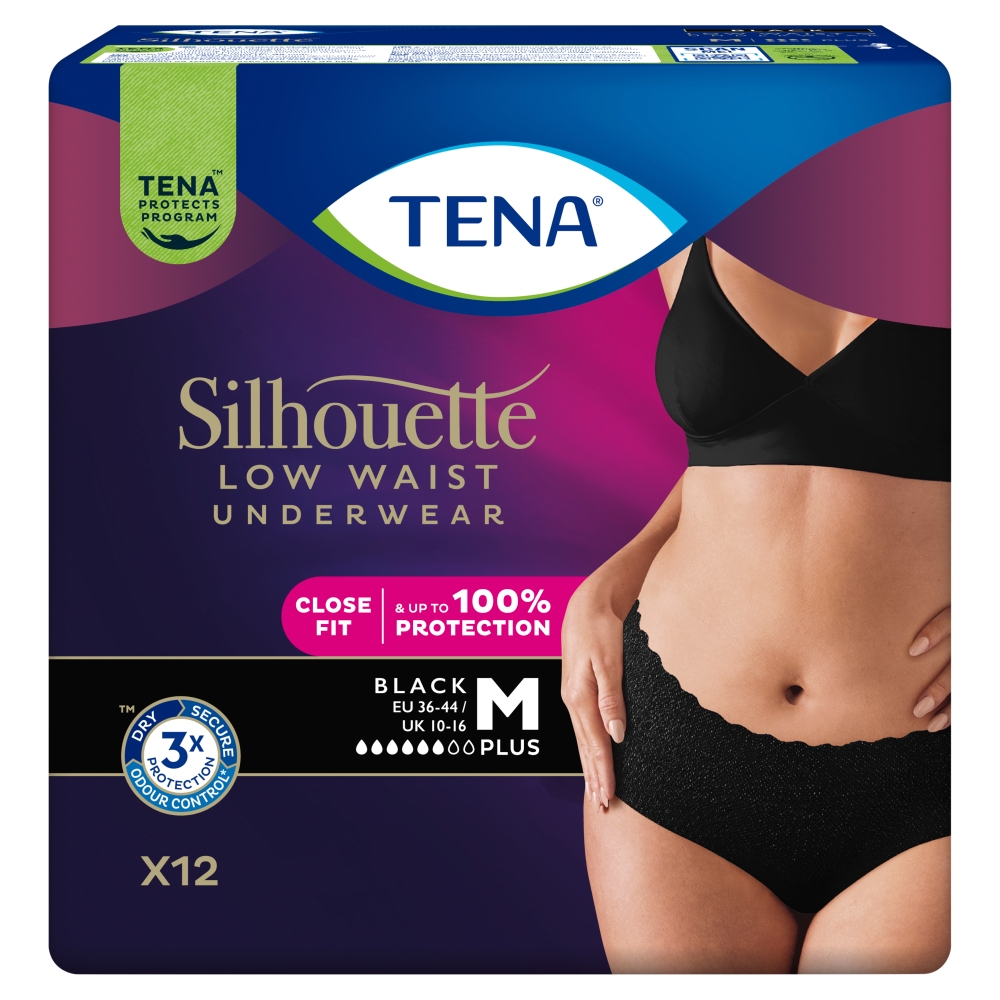 Tena silhouette black - dyskretne majtki chłonne dla kobiet, rozmiar m, 12 sztuk
