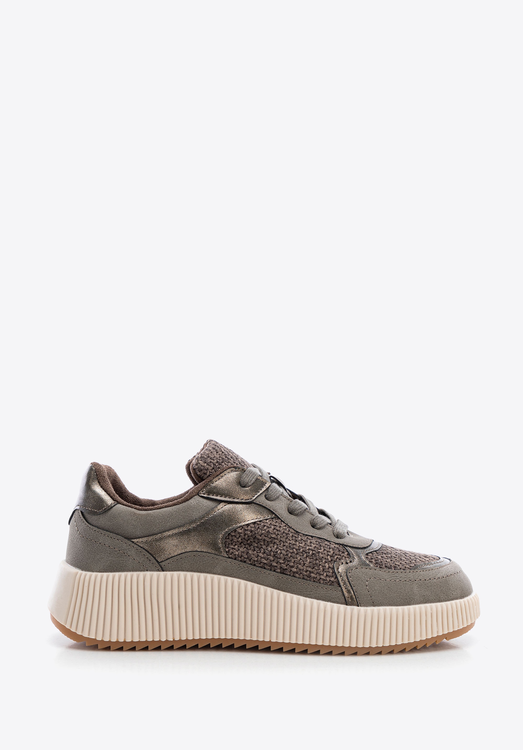 Damskie sneakersy na grubej platformie szaro - brązowe