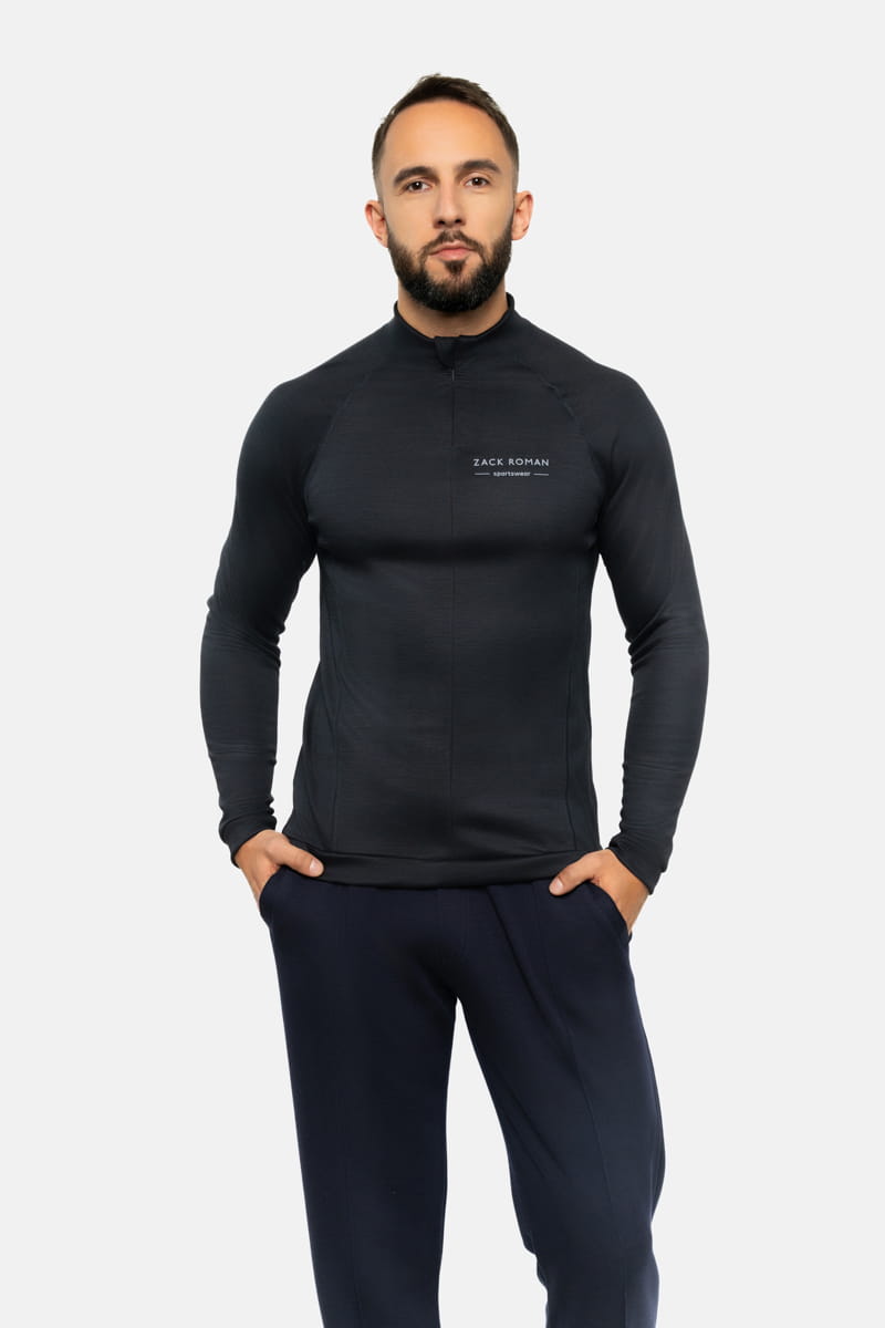 Longsleeve sportowy z wełny merino, czarny, 195
