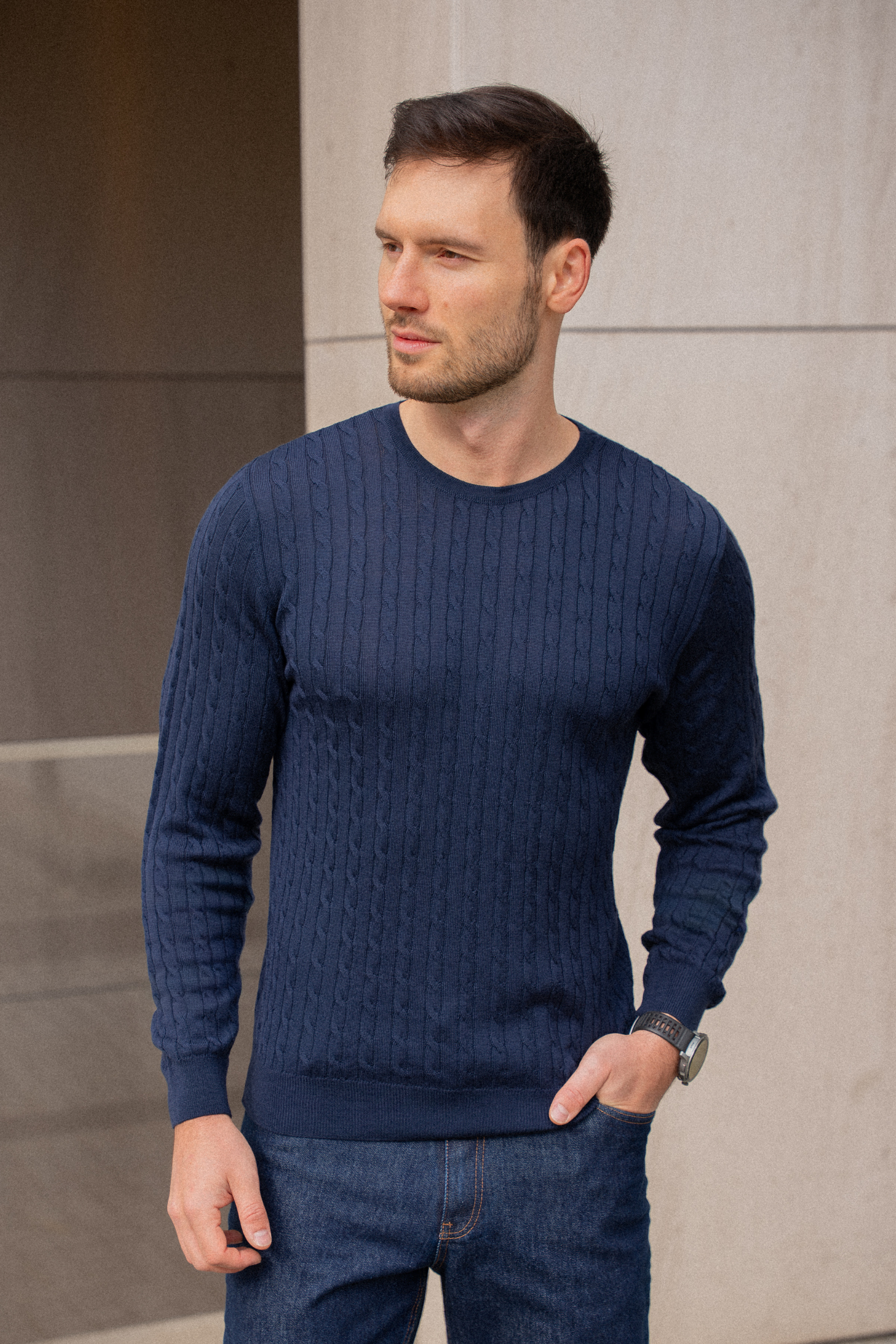 Sweter warkoczowy Cashwool Zegna Baruffa, granatowy