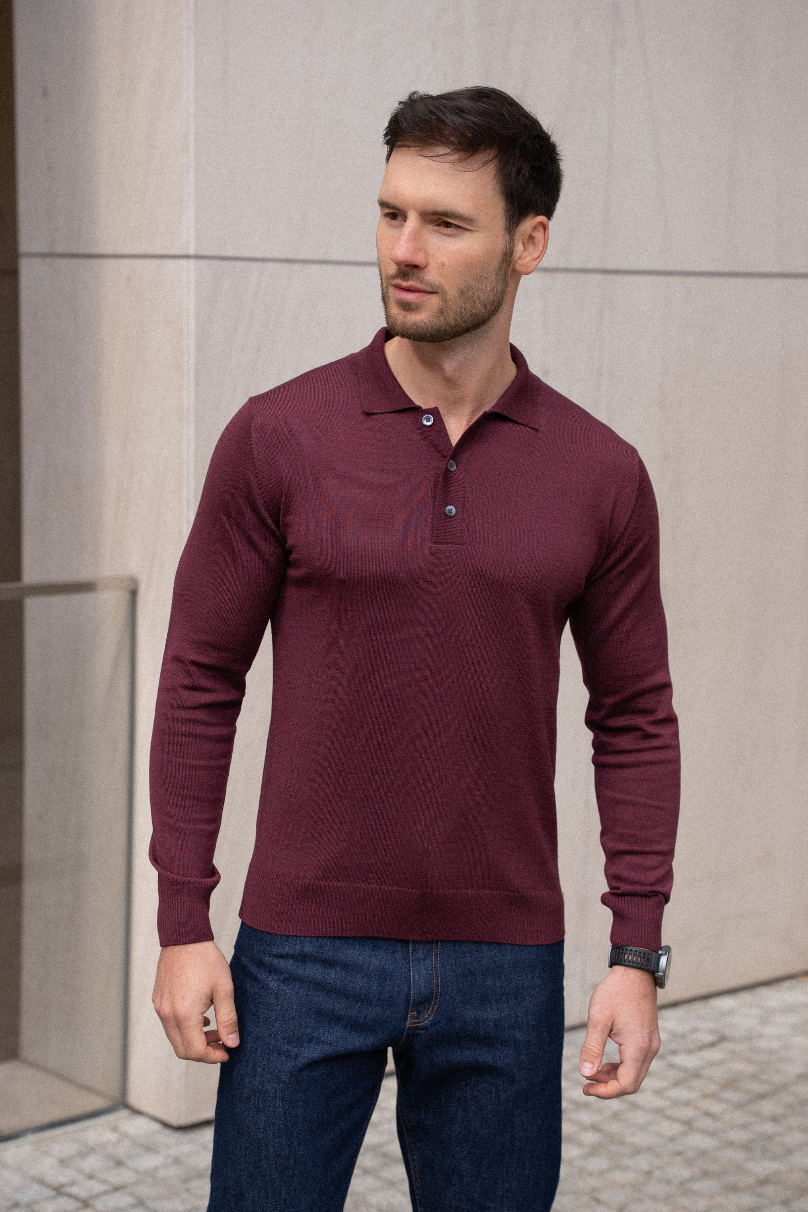 Sweter polo Cashwool Zegna Baruffa, bordowy
