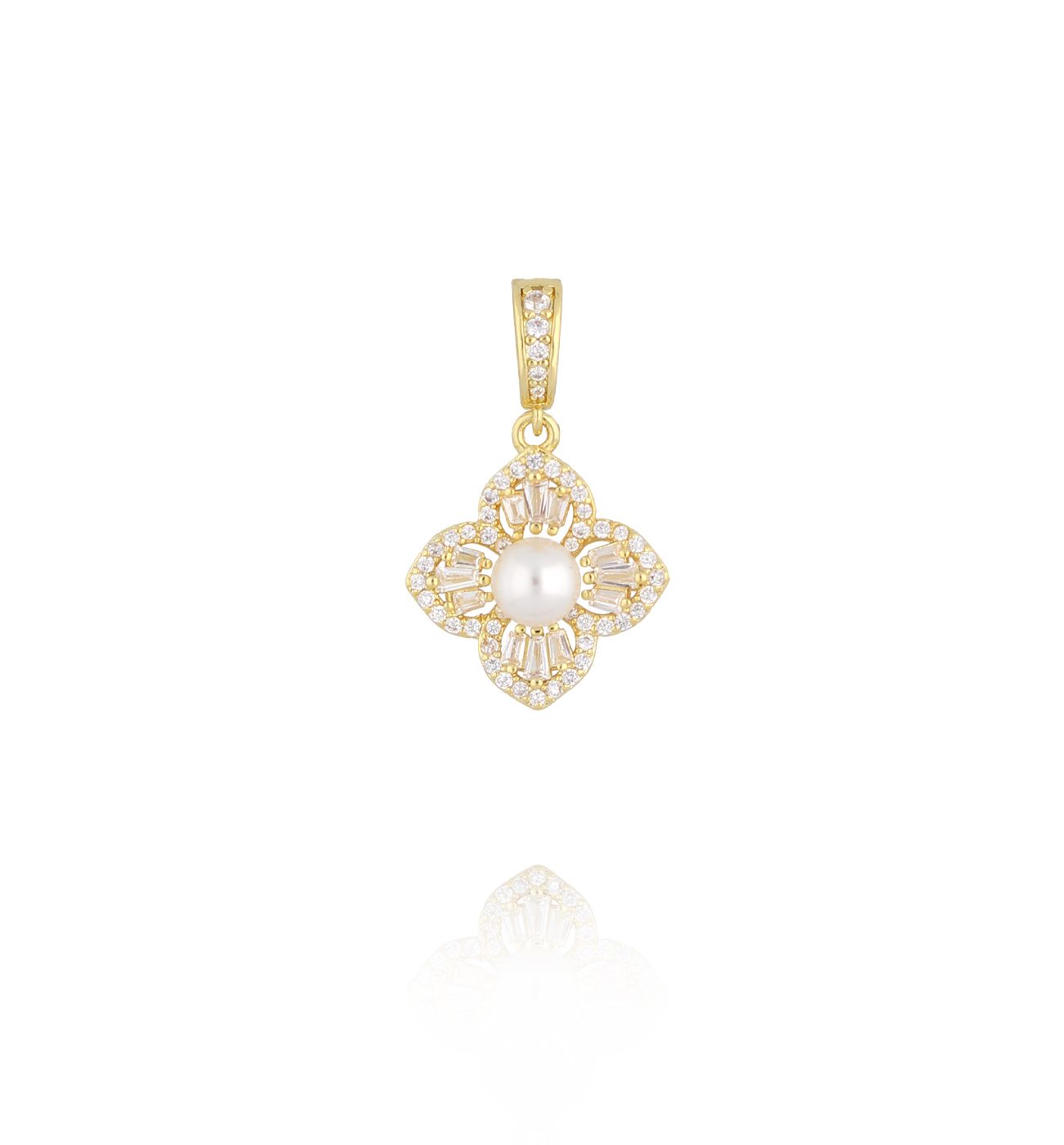 Charms złota koniczynka z perełką i kryształkami CHSS0013 - By Dziubeka