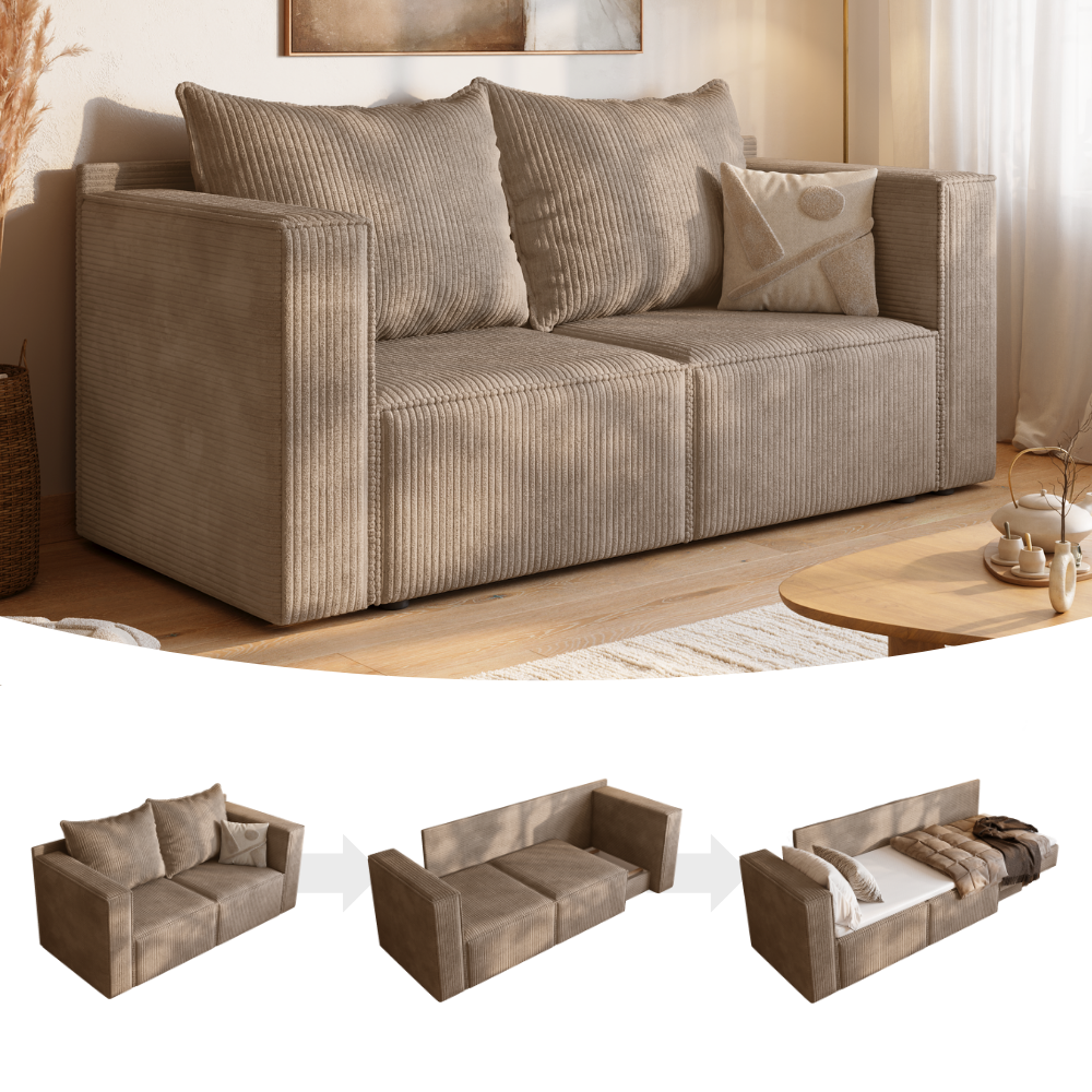 Sofa jednoosobowa rozkładana z funkcją spania LUMO beżowa sztruks