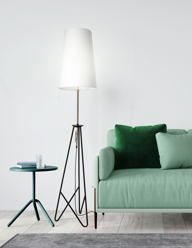 Złota lampa podłogowa 1xE27 do salonu TAFLO z białym abażurem