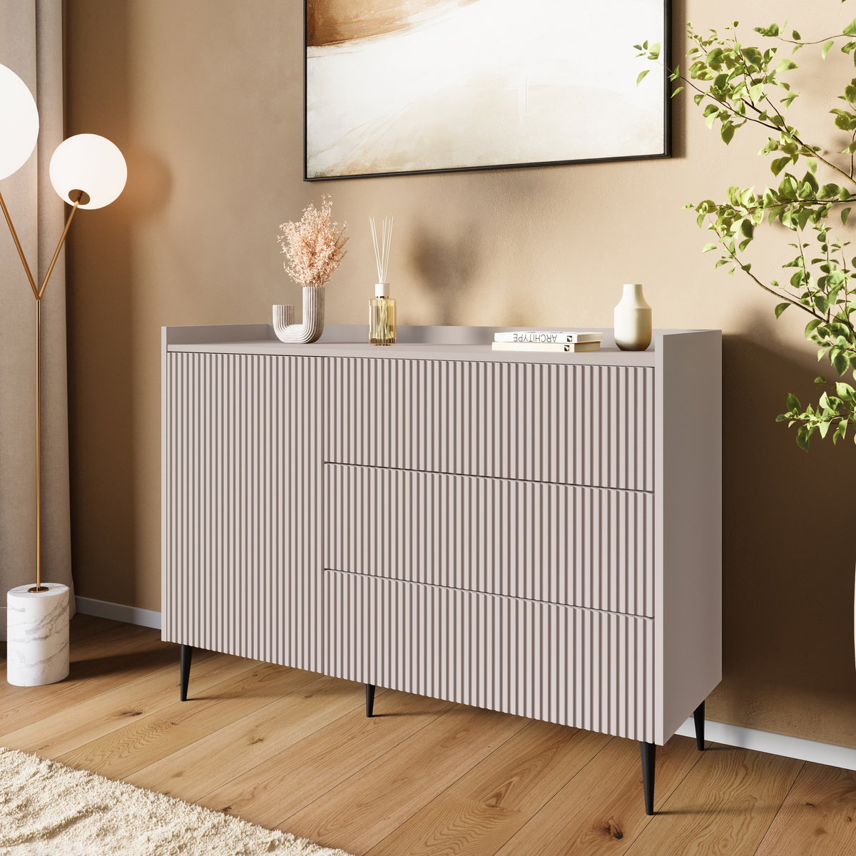 Komoda do salonu na nóżkach nowoczesna 126 cm ASPERO kaszmir