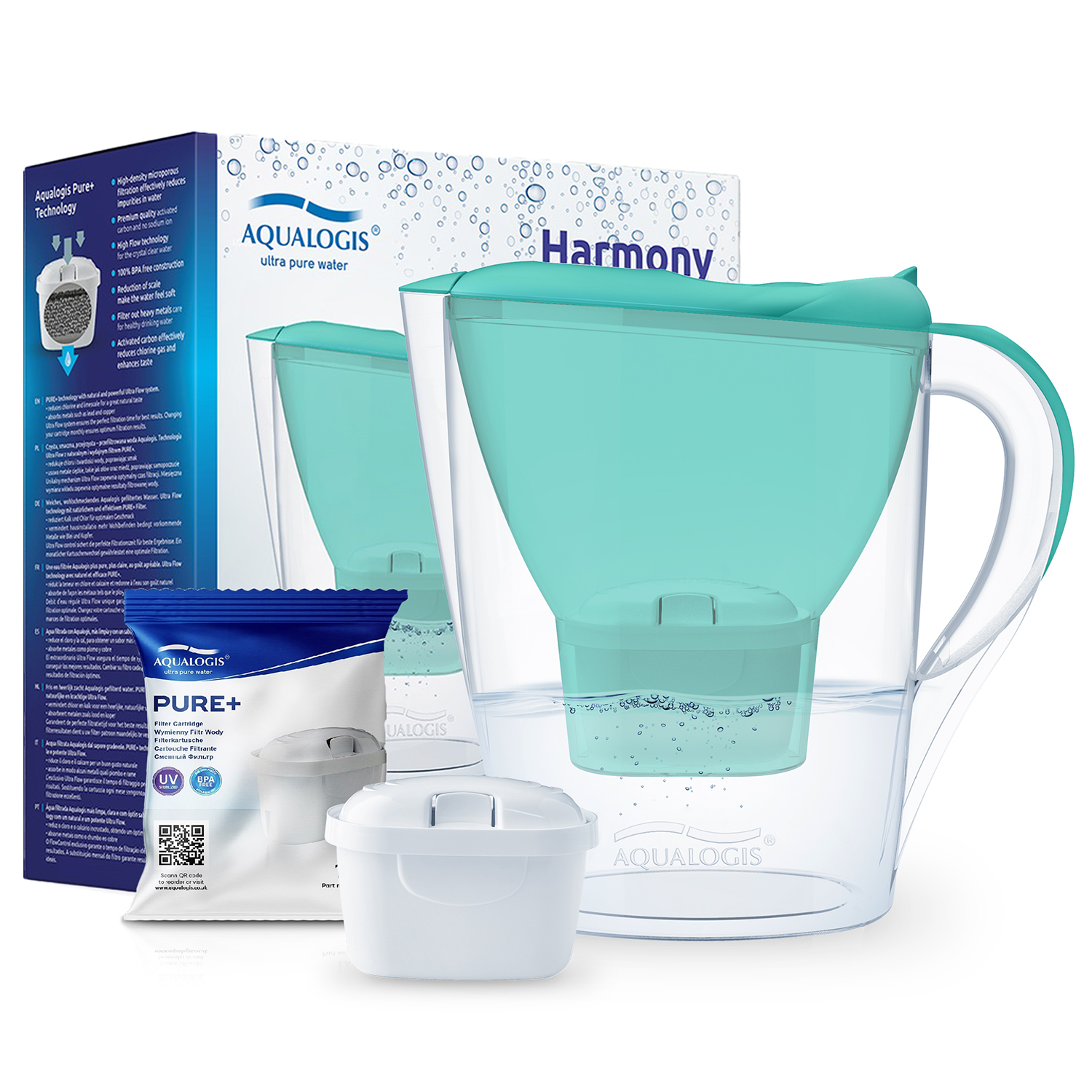 Dzbanek Filtrujący Aqualogis Harmony 2.6L Zielony + 1 szt. Wkład Pure+