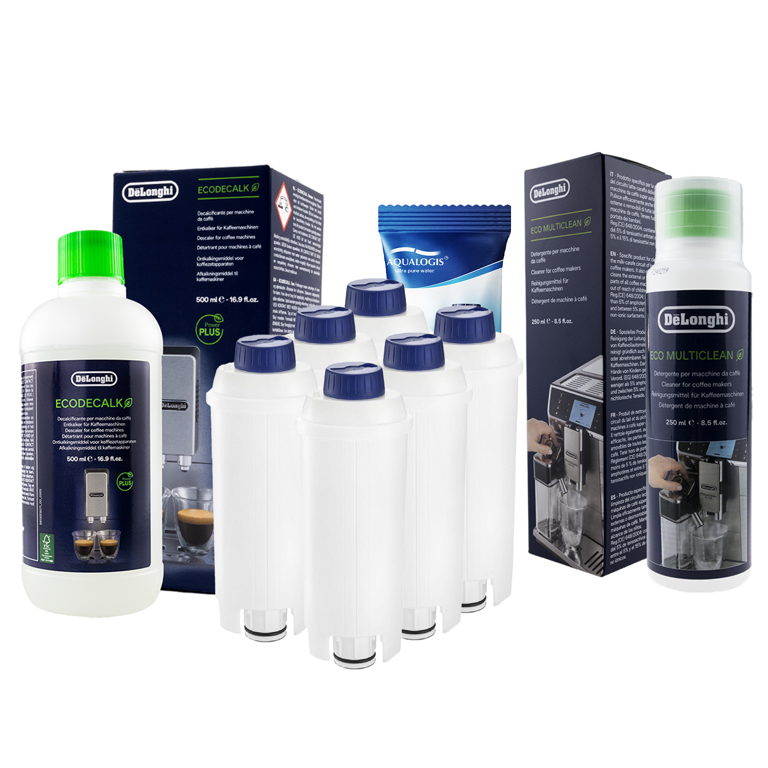 6x Filtr Do Ekspresu Delonghi AL-S002 + Odkamieniacz 500ml + Płyn 250ml