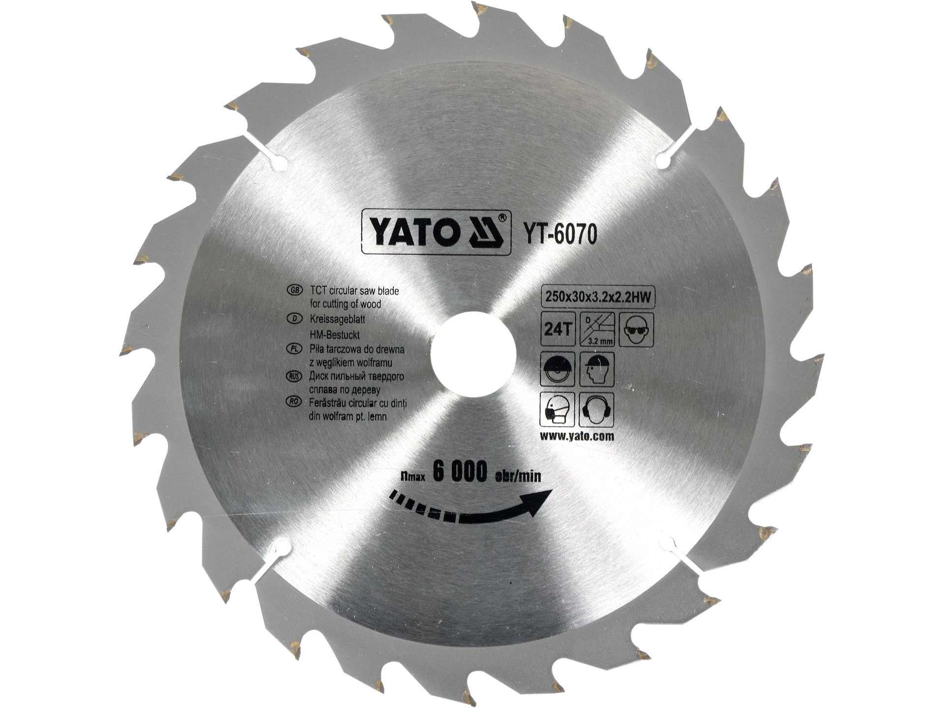 Piła tarczowa widiowa YATO 250x30mm 24 zęby do drewna tworzyw szt.ucznych YT-6070