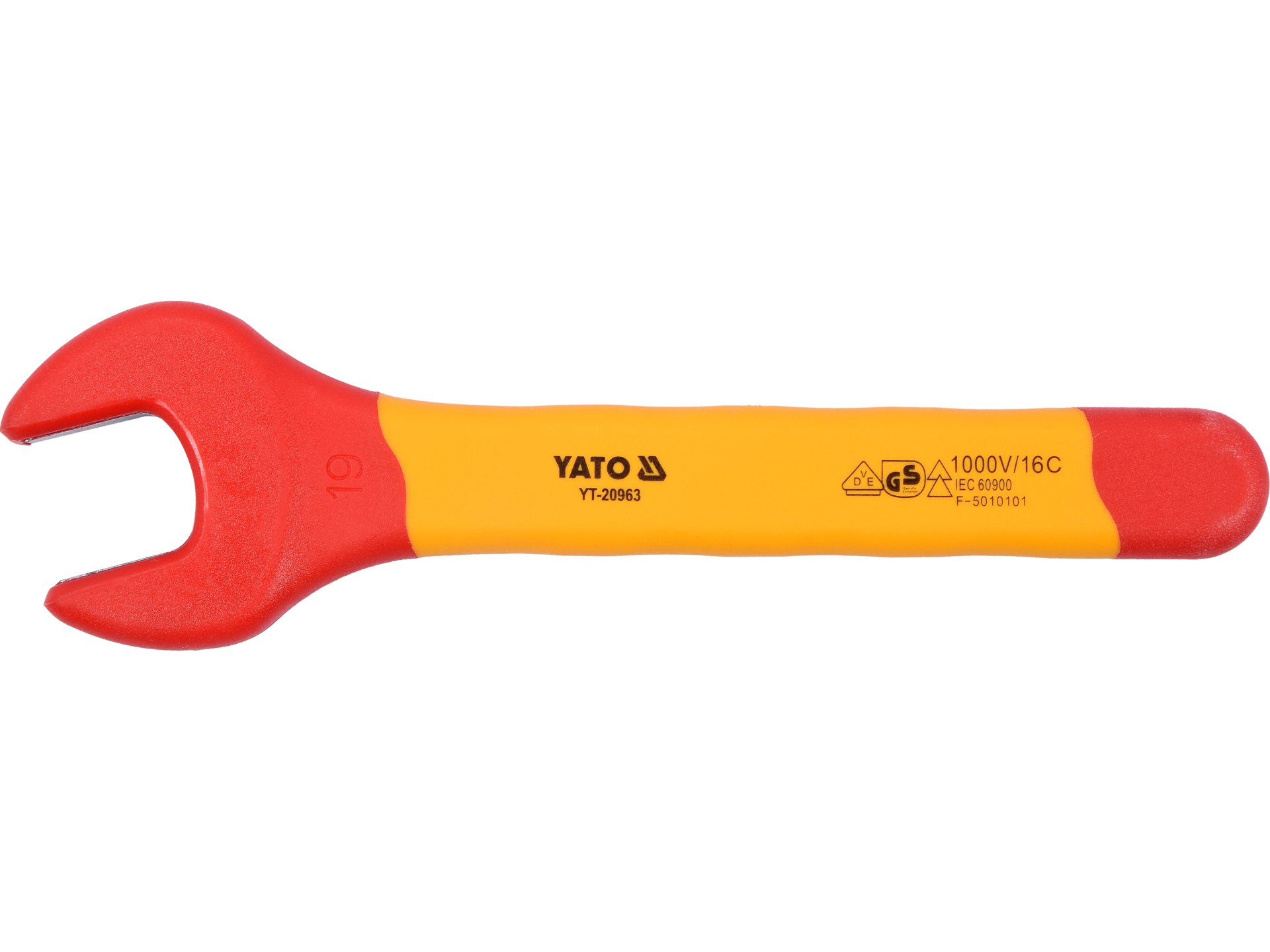 Klucz płaski izolowany YATO 19mm 175mm vde 1000V ac stal CrV rękojeść YT-20963