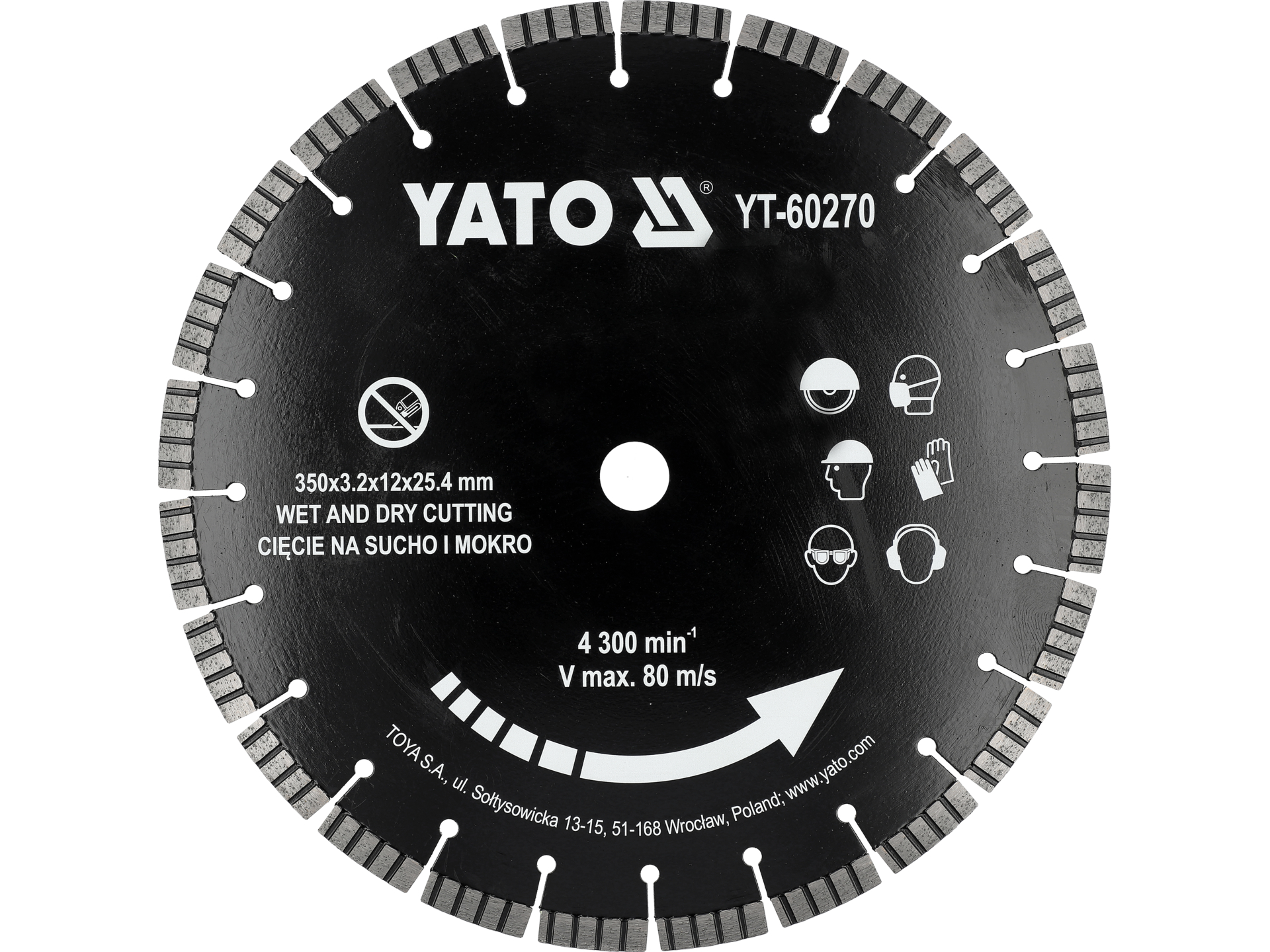 Tarcza ścierna YATO do betonu 350mm otwór 25.4mm tnąca 1 szt.uka YT-60270