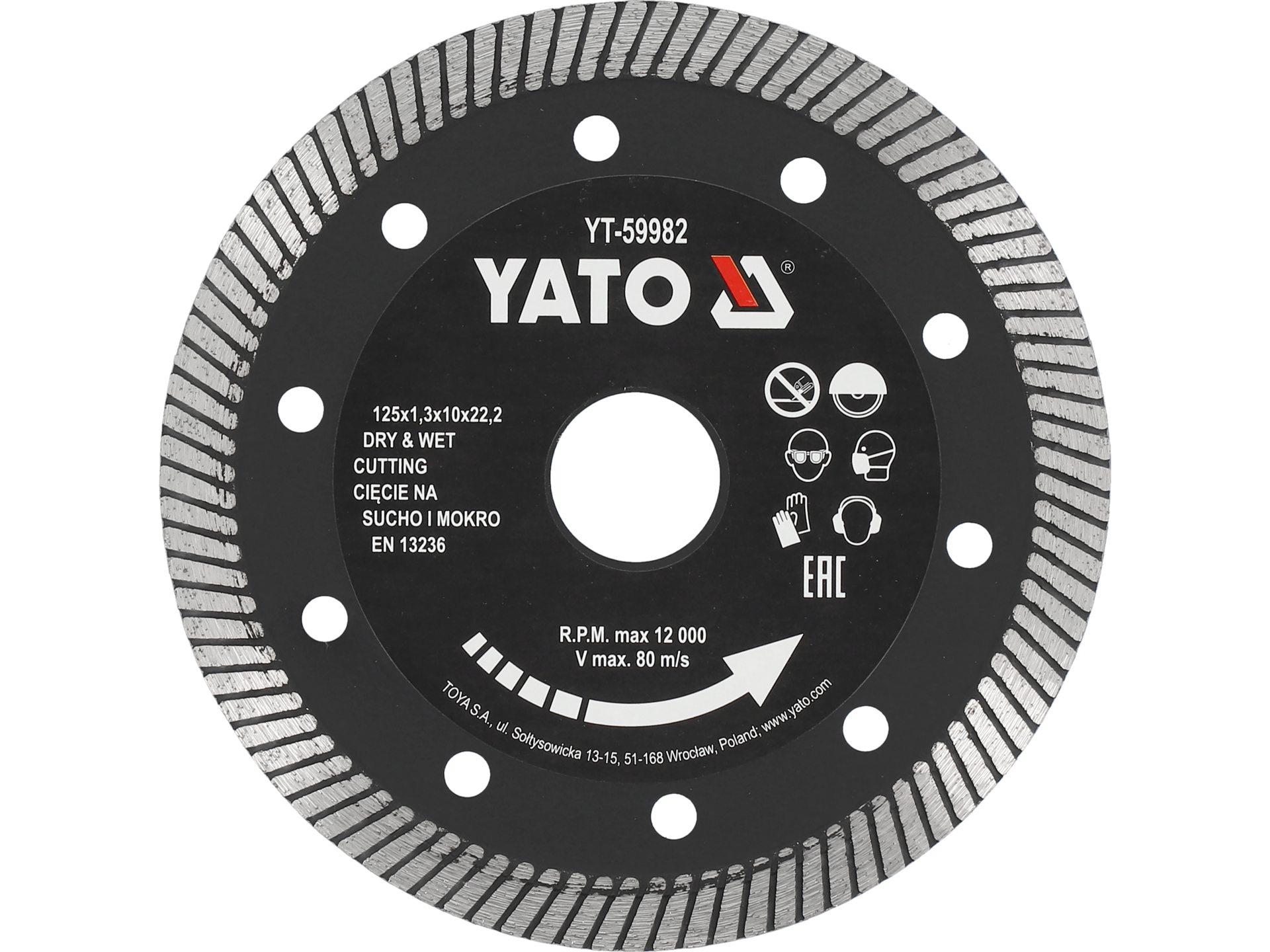Tarcza diamentowa turbo YATO 125mm do gresu szybkie cięcie na mokro YT-59982